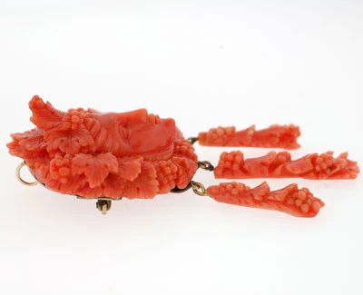 Victorian Carved Coral Pin & Pendant & Earrings Set - Image 5