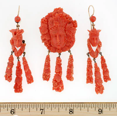 Victorian Carved Coral Pin & Pendant & Earrings Set - Image 8