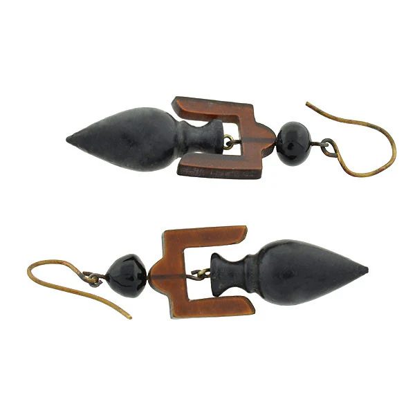Victorian Carved Tortoise Shell Urn Earrings - Image 4
