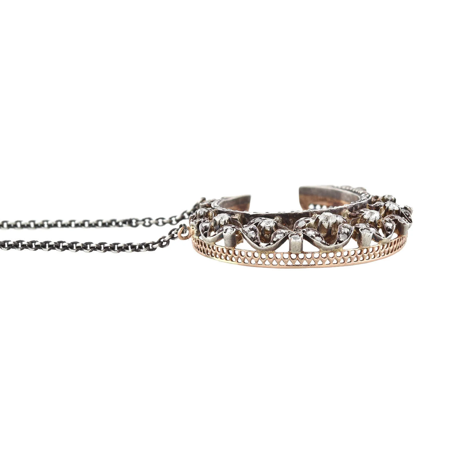 Victorian Conversion 18kt/Sterling Diamond Crescent Moon Necklace - Image 3