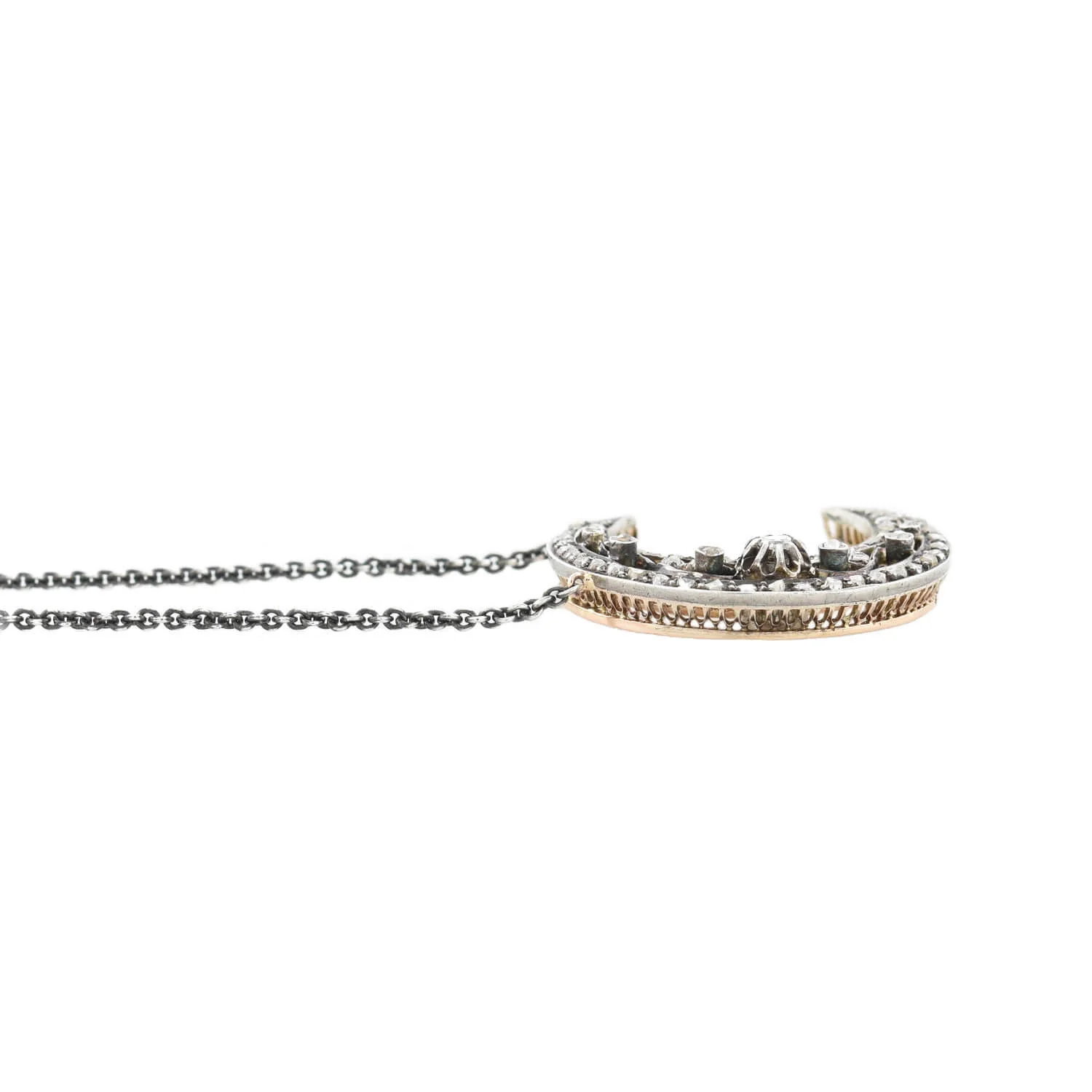 Victorian Conversion 18kt/Sterling Diamond Crescent Moon Necklace - Image 3