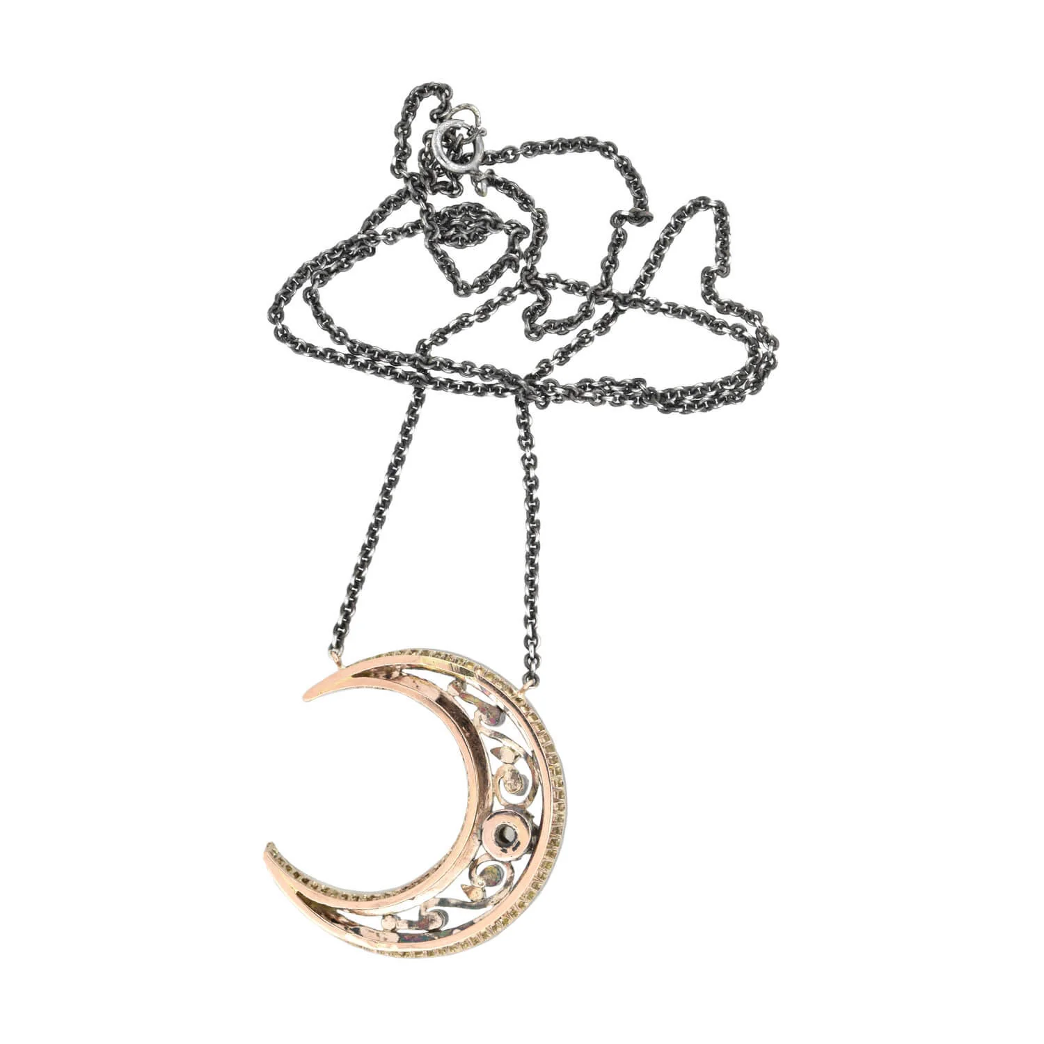 Victorian Conversion 18kt/Sterling Diamond Crescent Moon Necklace - Image 4