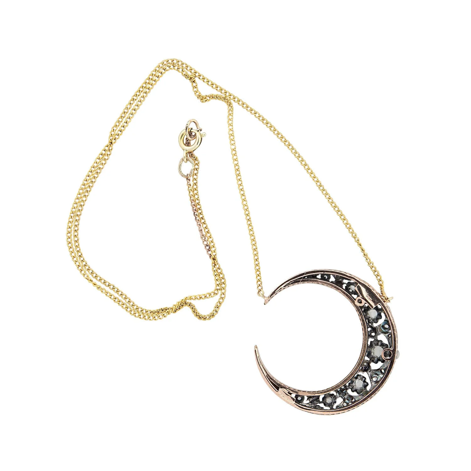 Victorian Conversion 18kt/Sterling Rose Cut Diamond Crescent Moon Necklace - Image 4