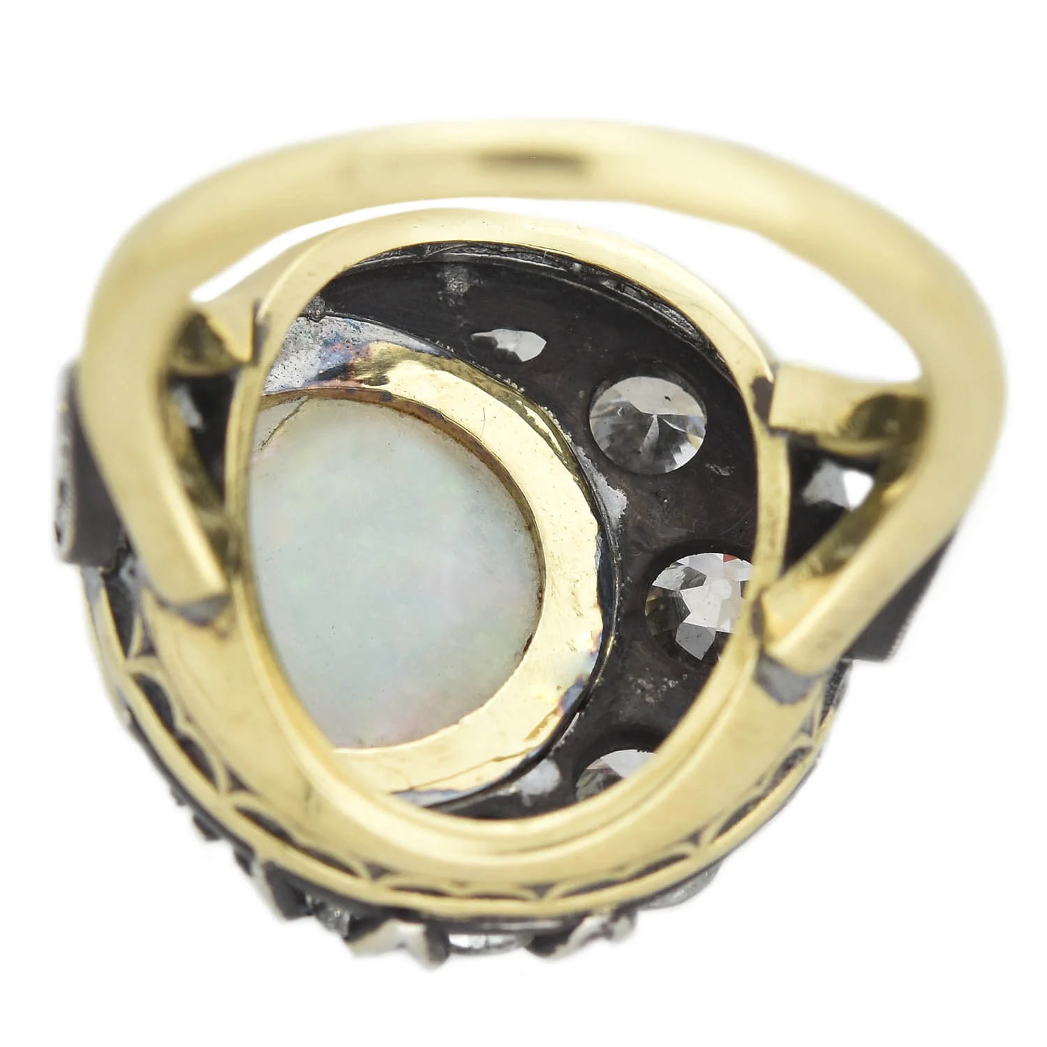 Victorian Custom 18kt/Sterling Diamond + Saphiret Glass Man in the Moon Ring - Image 6