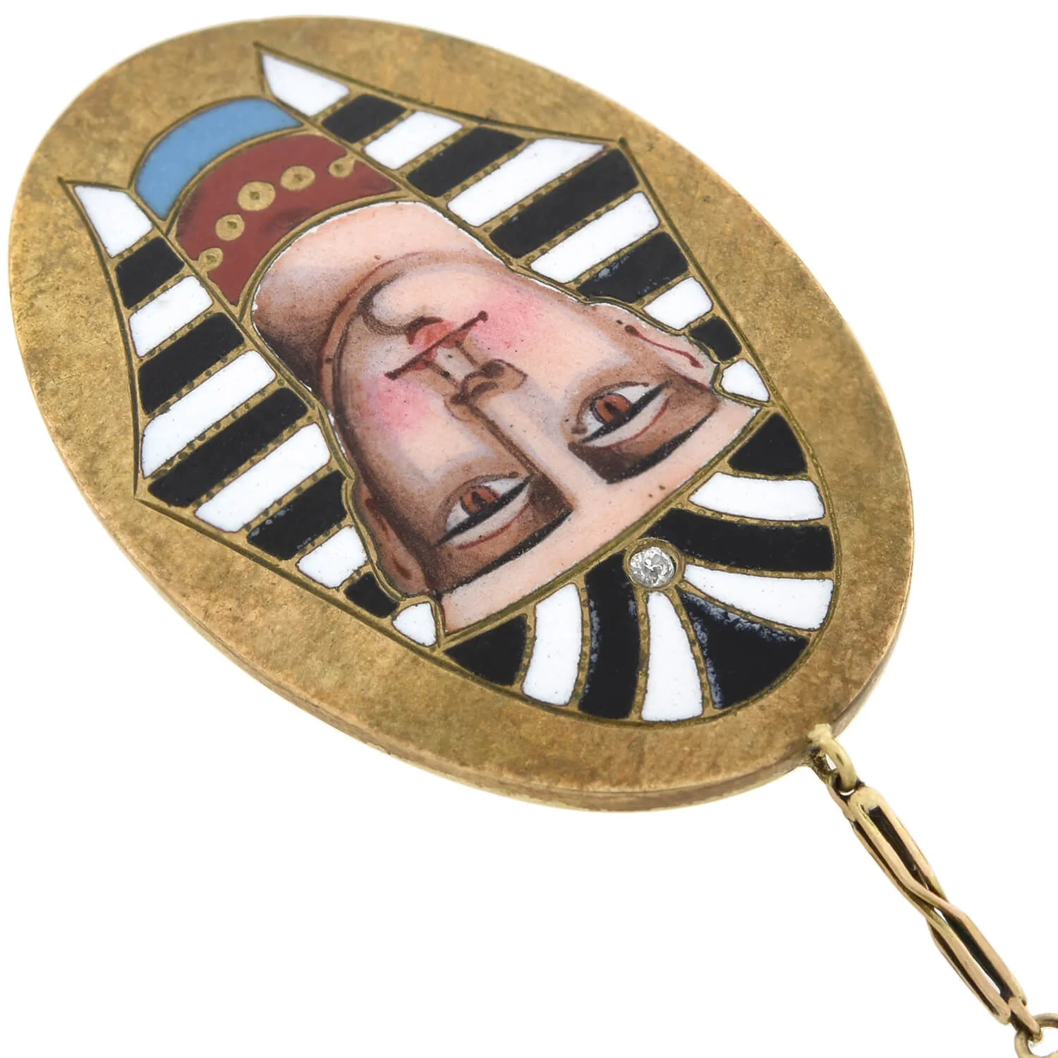 Victorian Egyptian Revival 14kt Enameled Pharaoh Pendant Necklace 18" - Image 5