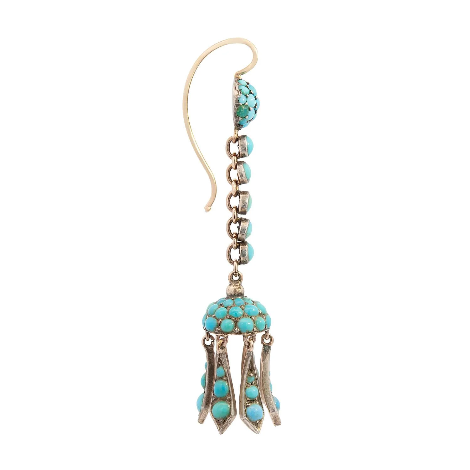 Victorian English 14k/Sterling Silver Turquoise Dangle Earring - Image 2