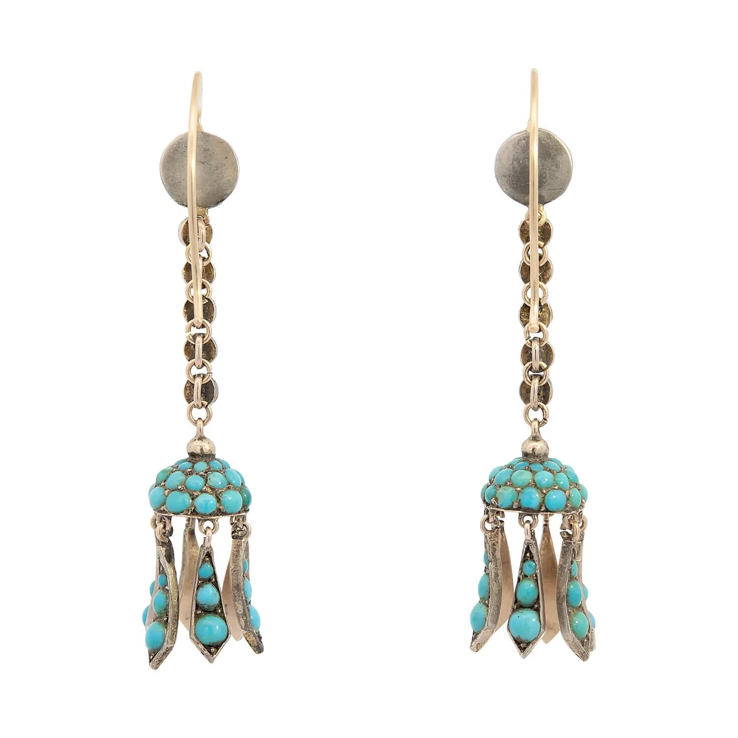Victorian English 14k/Sterling Silver Turquoise Dangle Earring - Image 3
