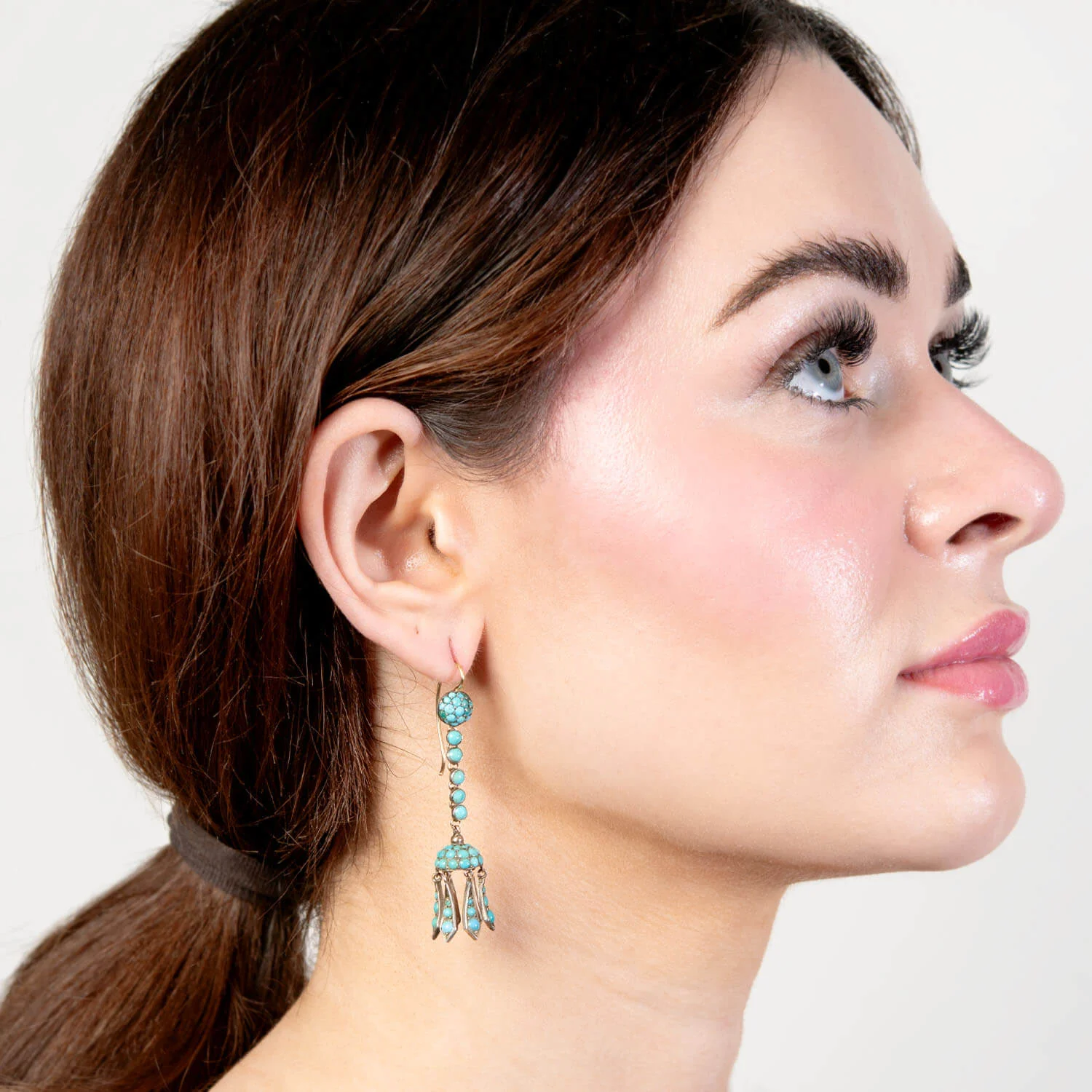 Victorian English 14k/Sterling Silver Turquoise Dangle Earring - Image 4