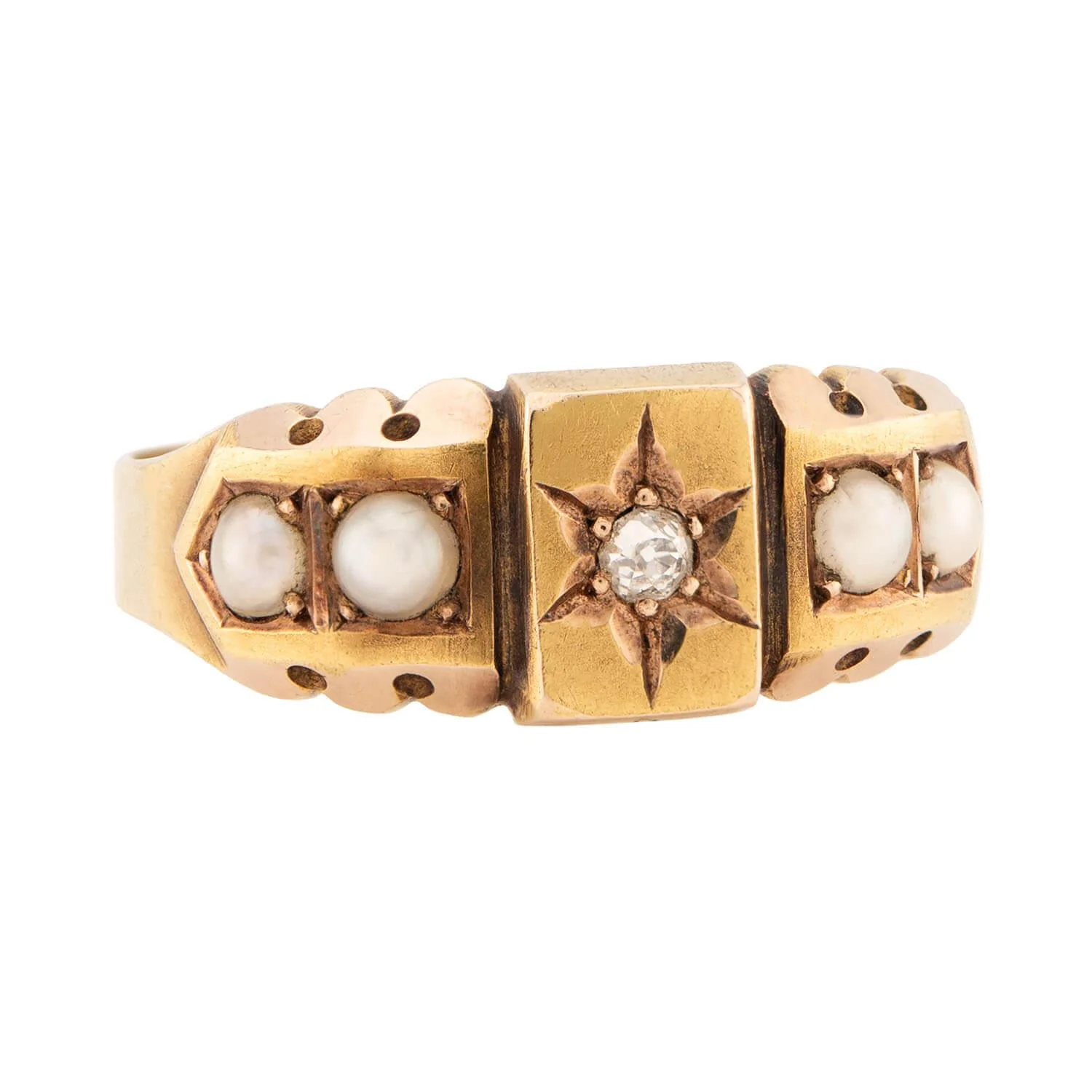 Victorian English 15k Diamond and Pearl Ring - Image 2