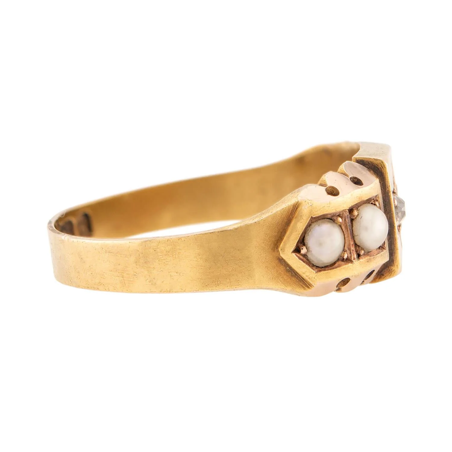 Victorian English 15k Diamond and Pearl Ring - Image 3