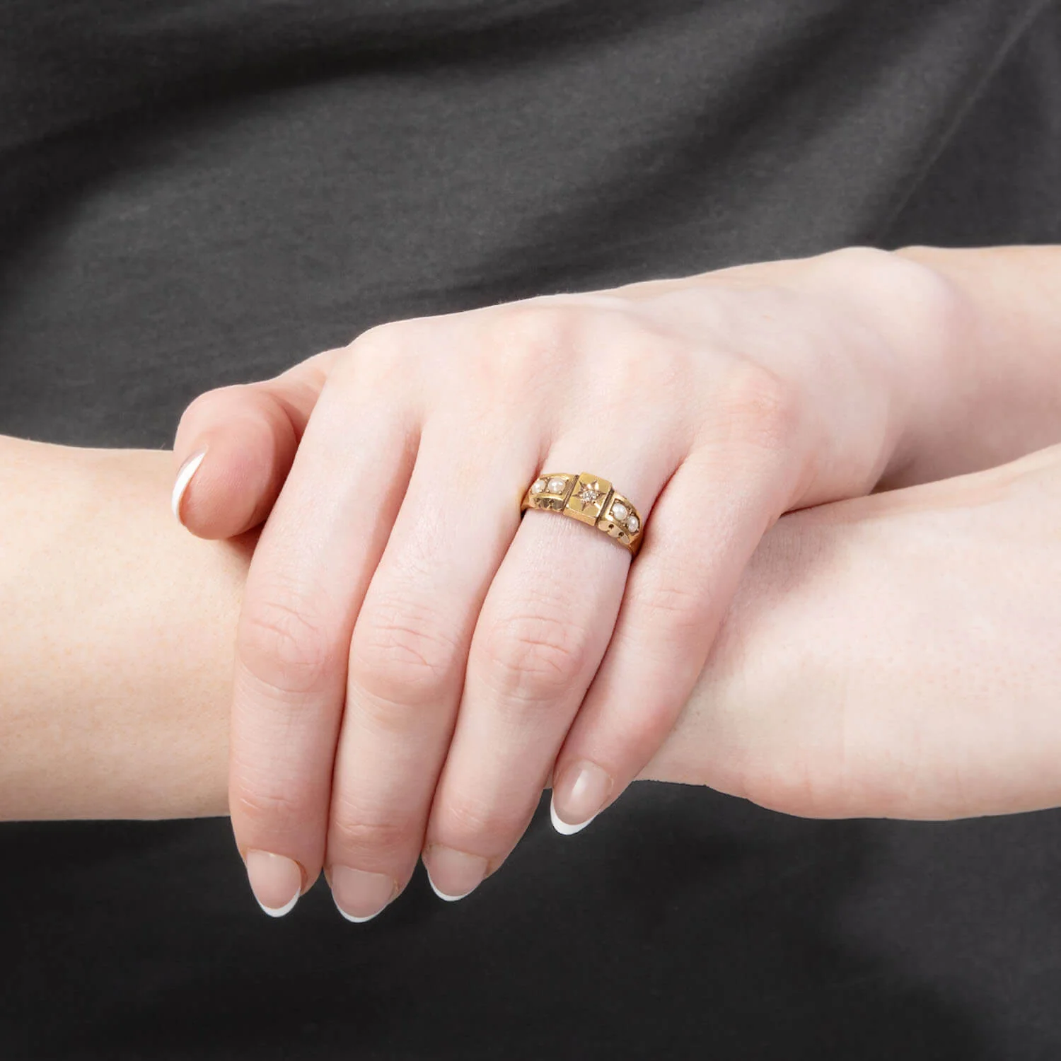 Victorian English 15k Diamond and Pearl Ring - Image 7