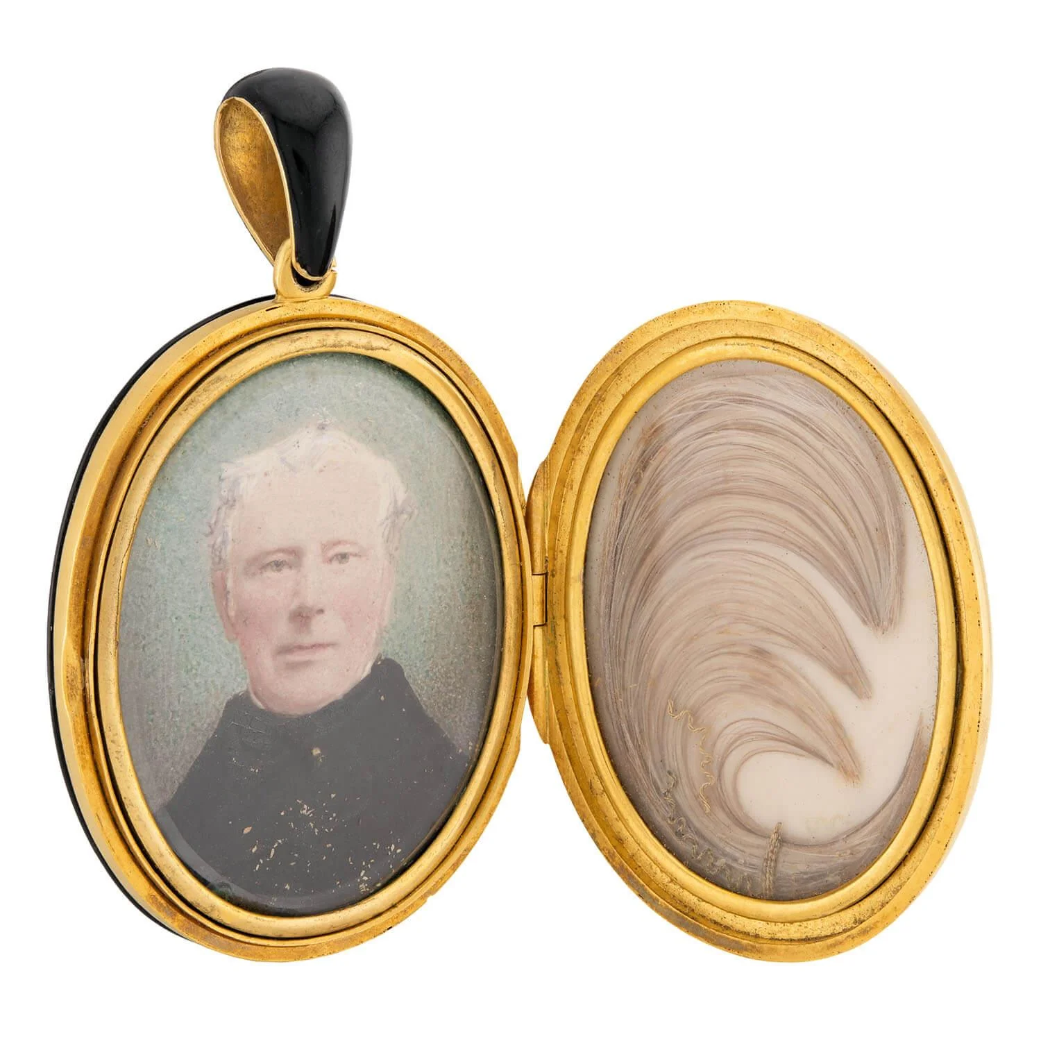 Victorian English 15k Enamel, Diamond, & Pearl Mourning Locket - Image 2