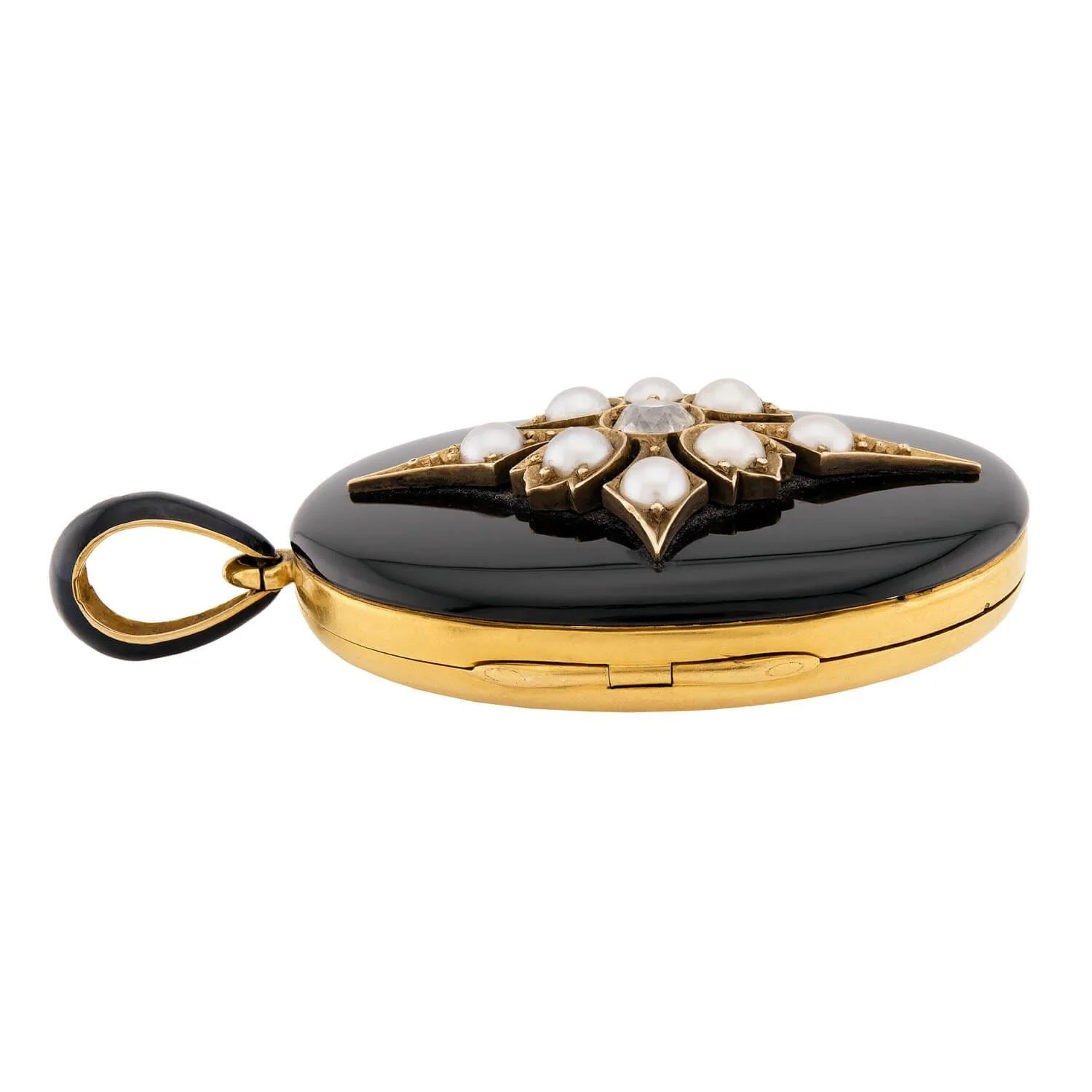 Victorian English 15k Enamel, Diamond, & Pearl Mourning Locket - Image 3