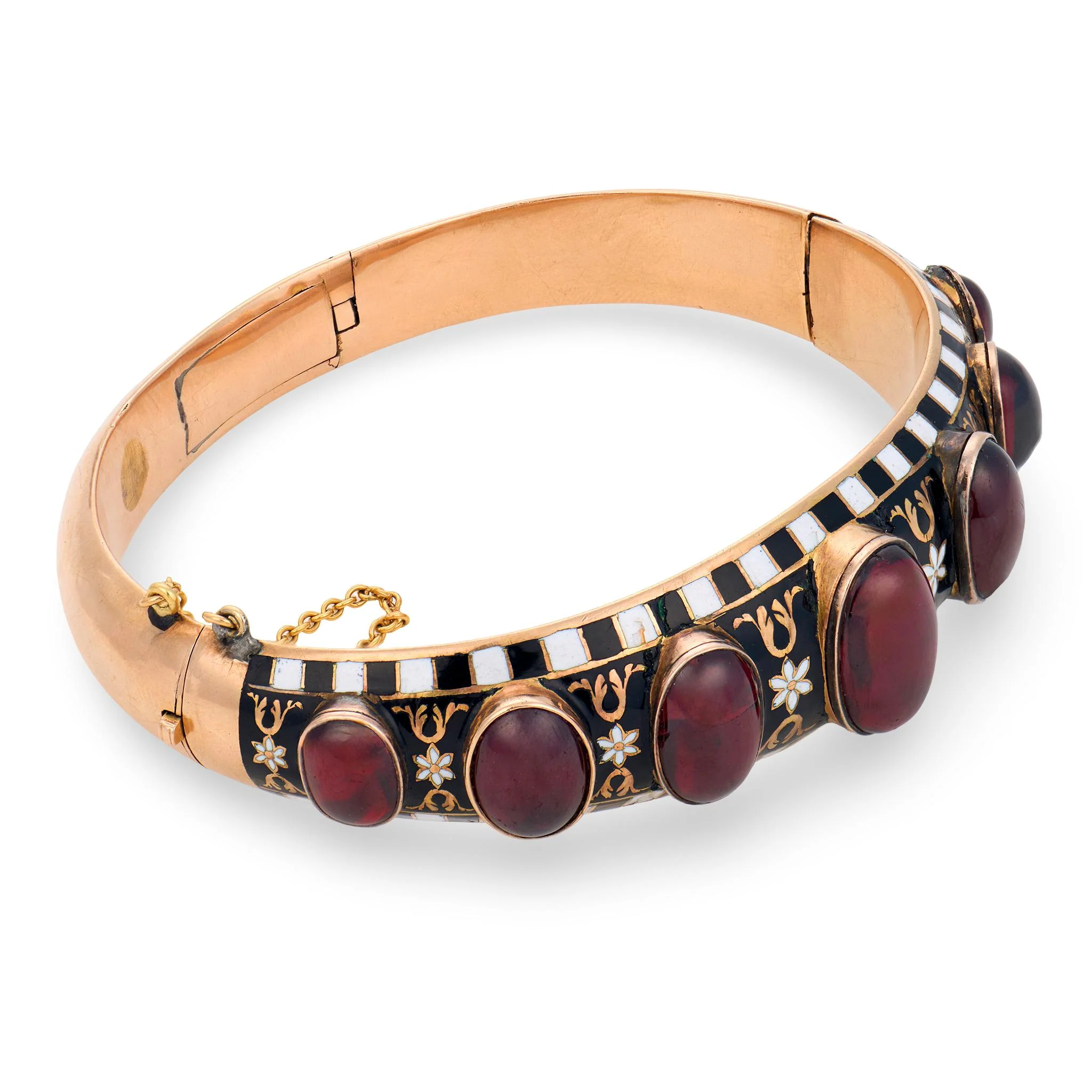 Victorian English 15k Garnet & Enamel Bangle - Image 2