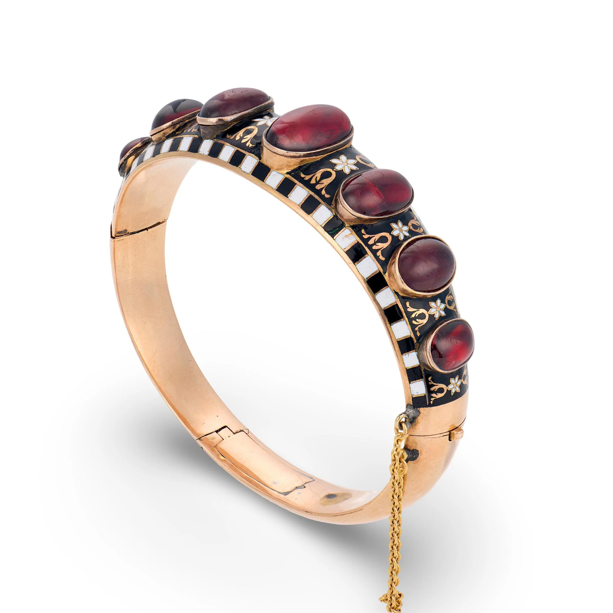 Victorian English 15k Garnet & Enamel Bangle - Image 3