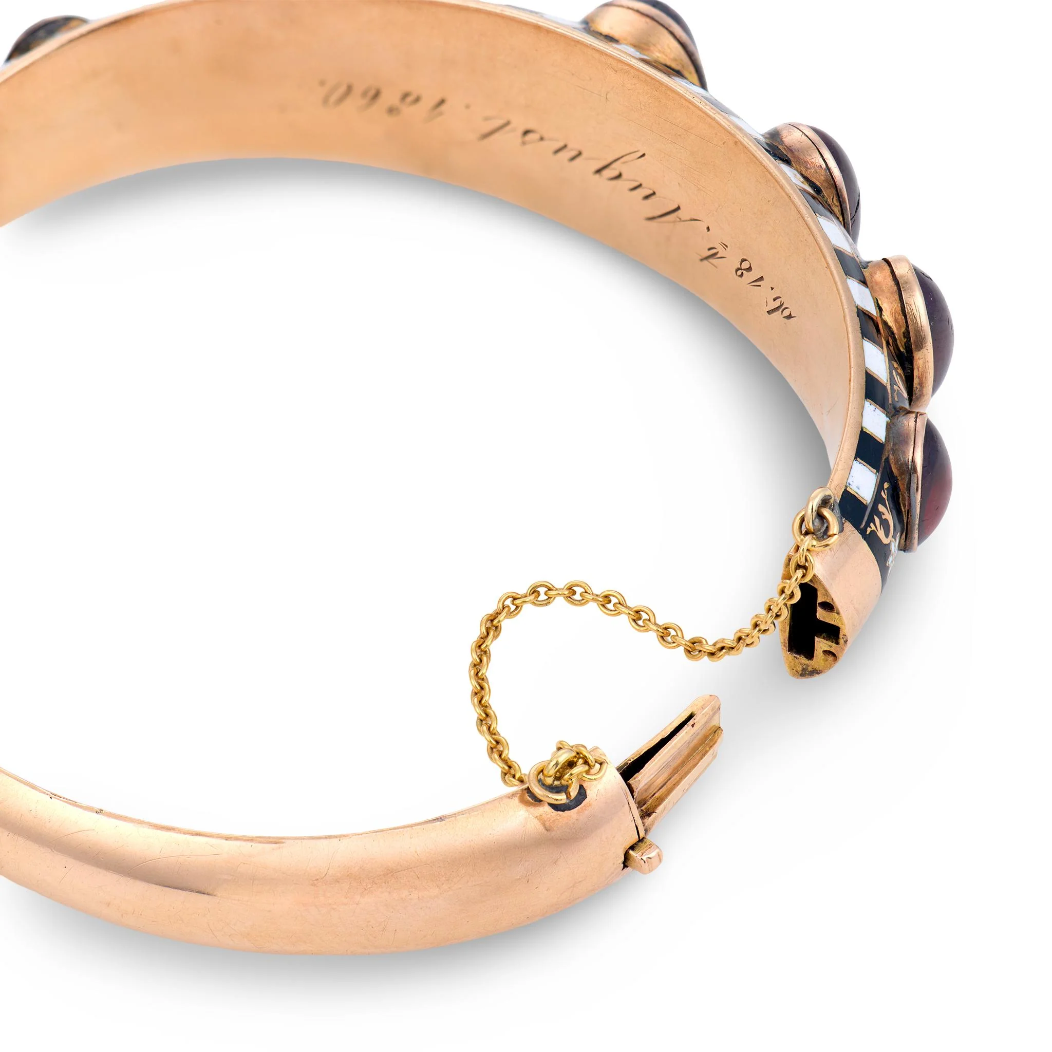 Victorian English 15k Garnet & Enamel Bangle - Image 5