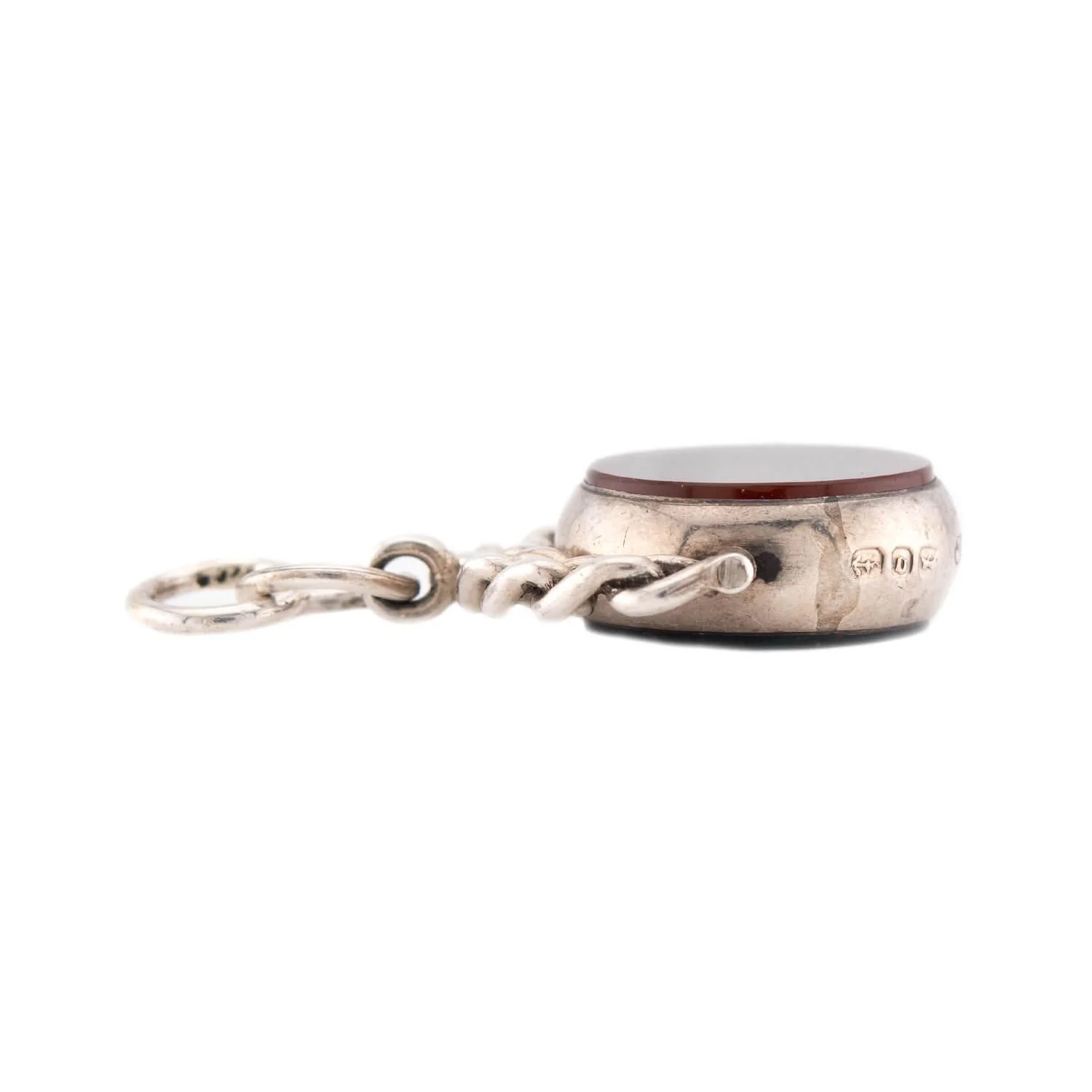 Victorian English Sterling Silver Carnelian & Bloodstone Spinner Fob - Image 2