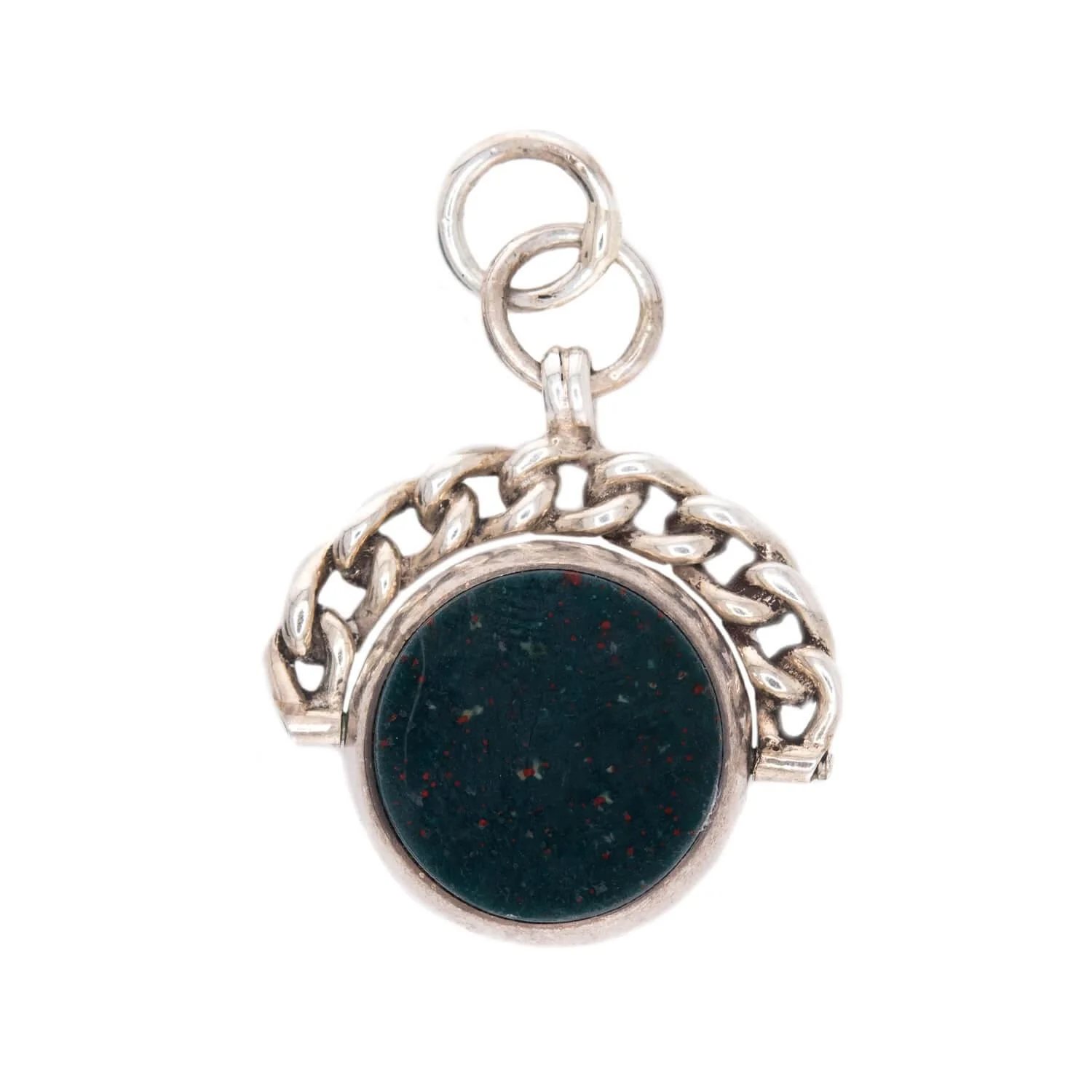 Victorian English Sterling Silver Carnelian & Bloodstone Spinner Fob - Image 3