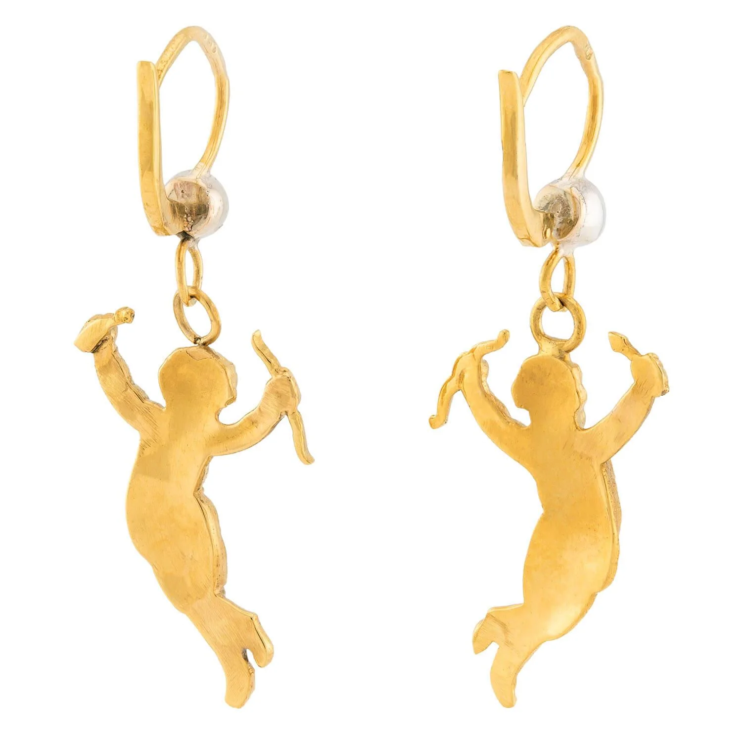 Victorian French 18k/Platinum Diamond Cherub Dangle Earrings - Image 3