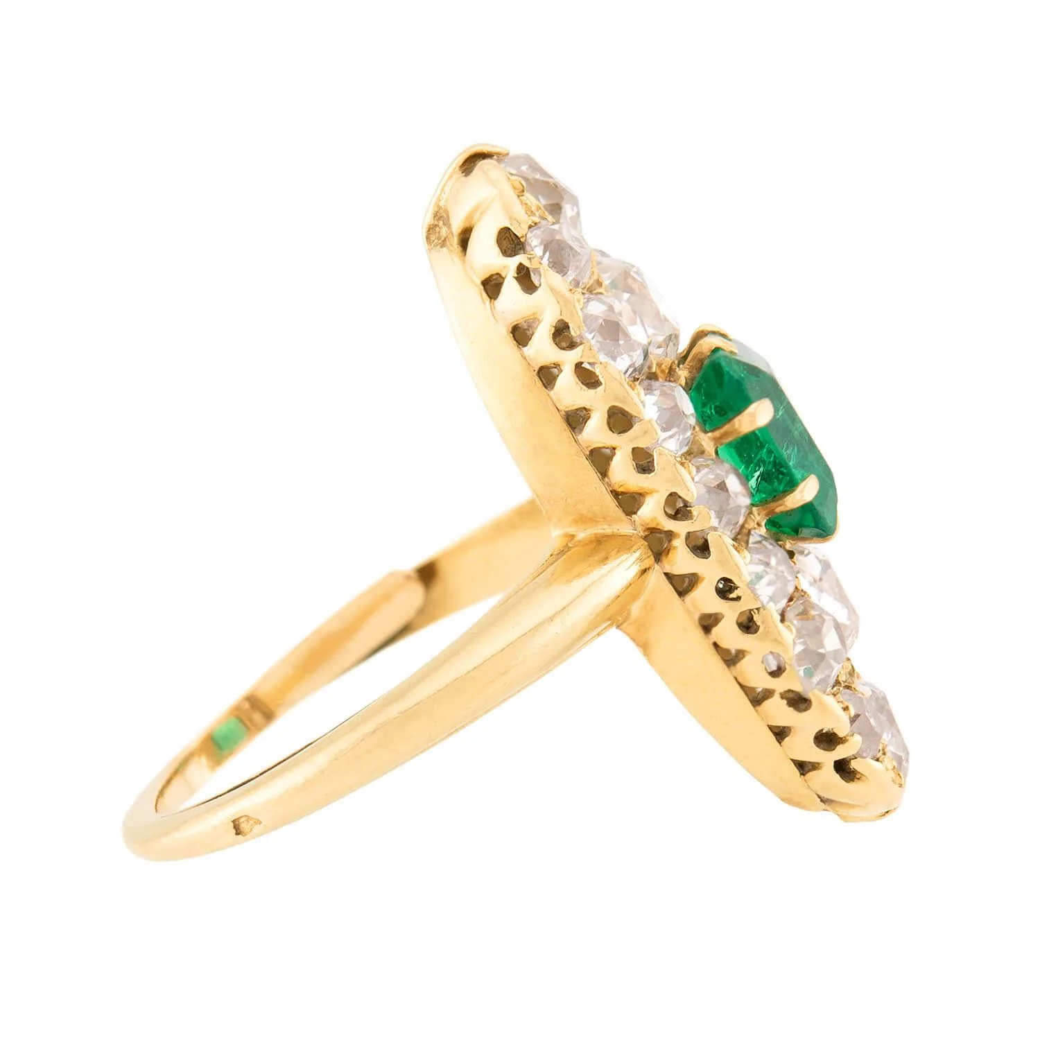 Victorian French 18k Emerald and Diamond Navette Ring - Image 3