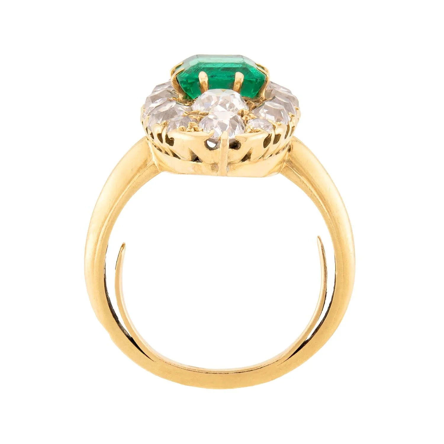 Victorian French 18k Emerald and Diamond Navette Ring - Image 4