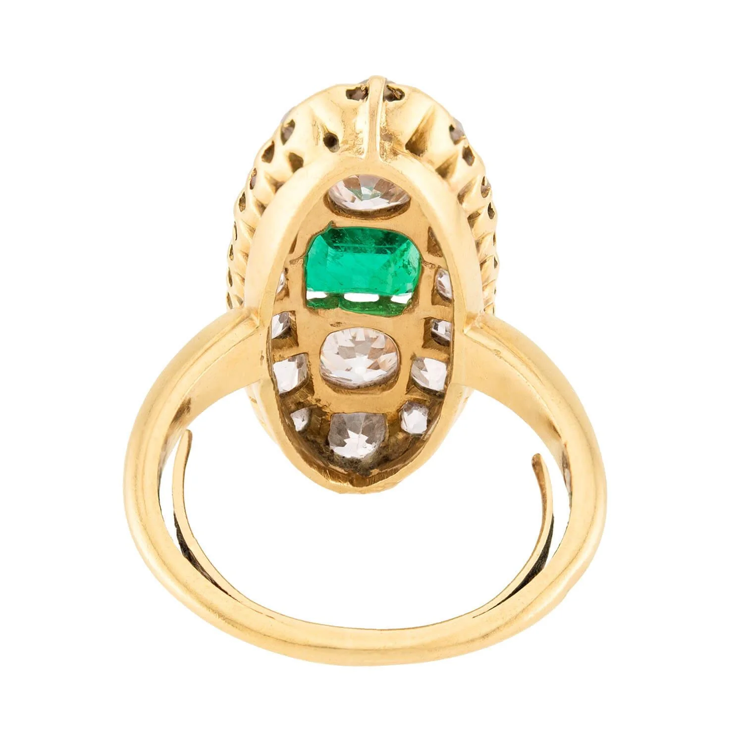 Victorian French 18k Emerald and Diamond Navette Ring - Image 5