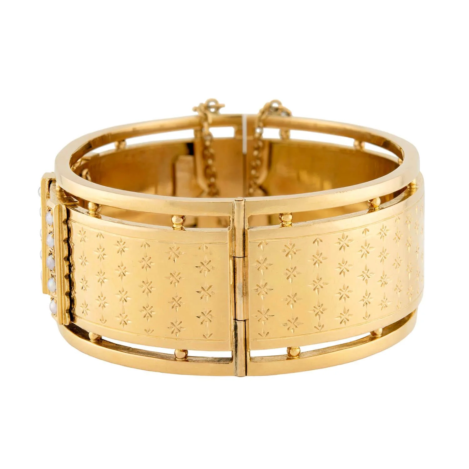 Victorian French 18k Pearl Hinged Cuff Bracelet - Image 2
