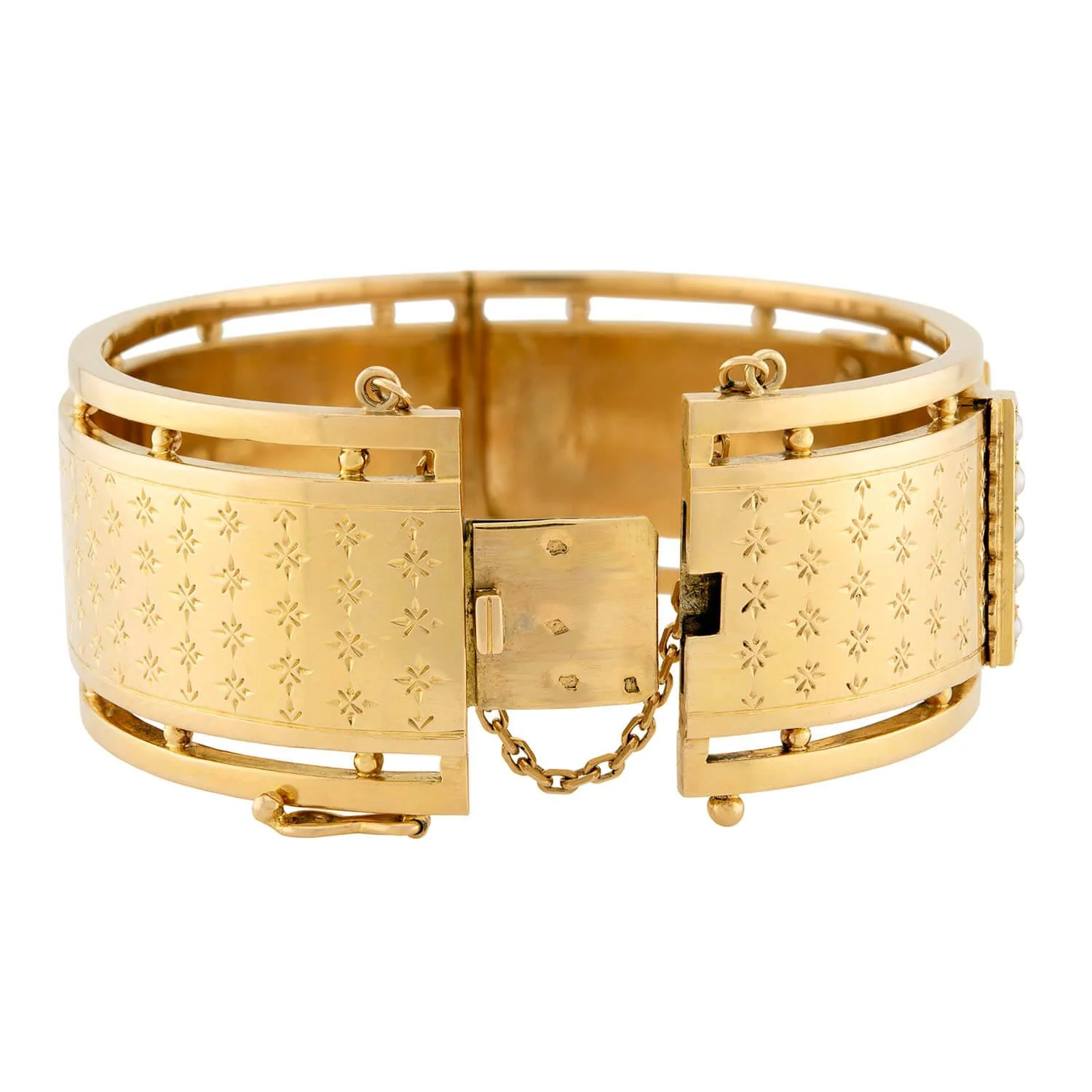 Victorian French 18k Pearl Hinged Cuff Bracelet - Image 4