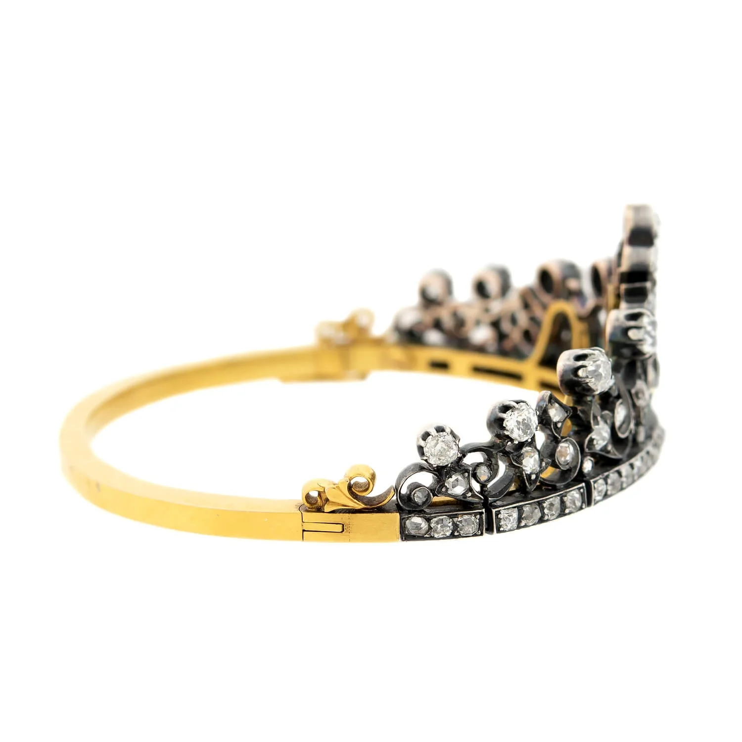 Victorian French 18k/Sterling Mine + Rose Cut Diamond Convertible Tiara Bracelet - Image 2