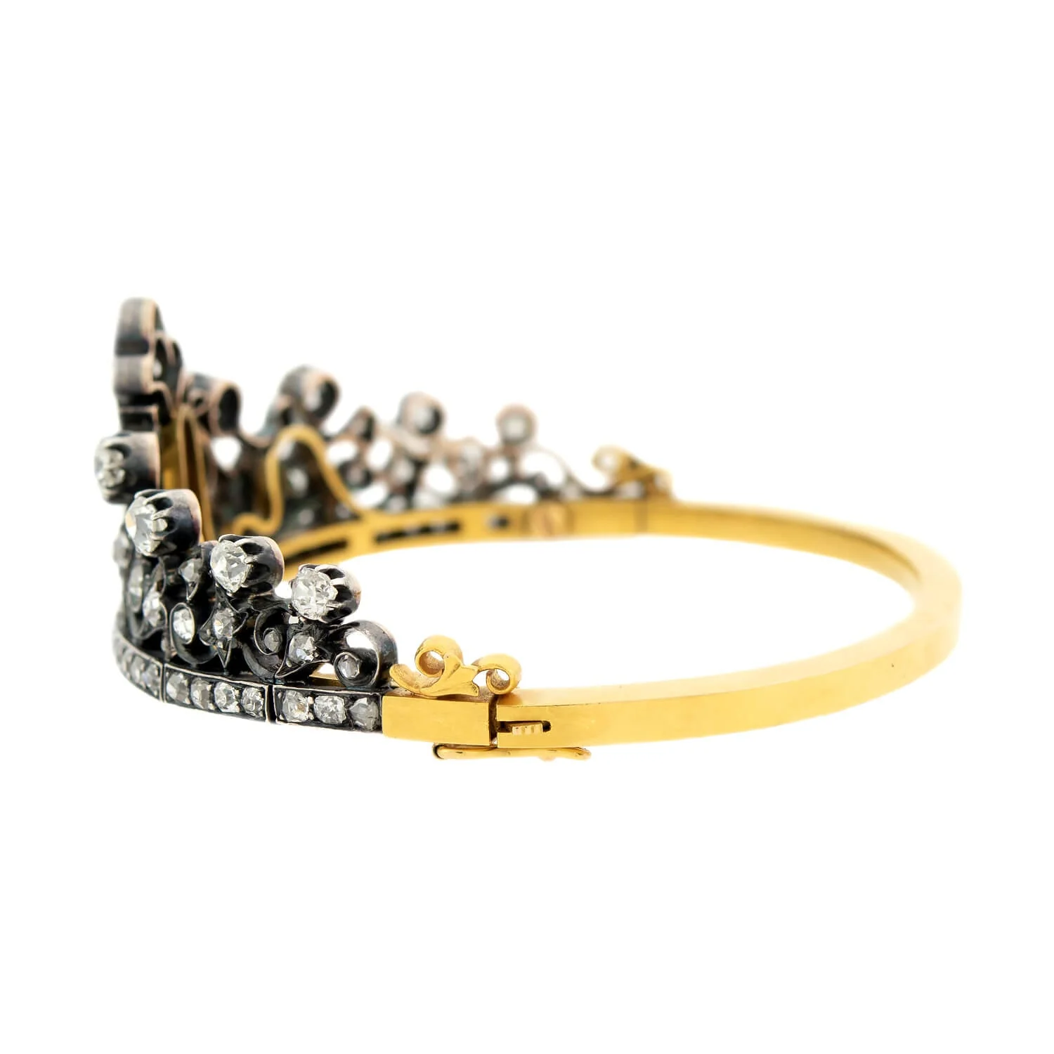 Victorian French 18k/Sterling Mine + Rose Cut Diamond Convertible Tiara Bracelet - Image 3