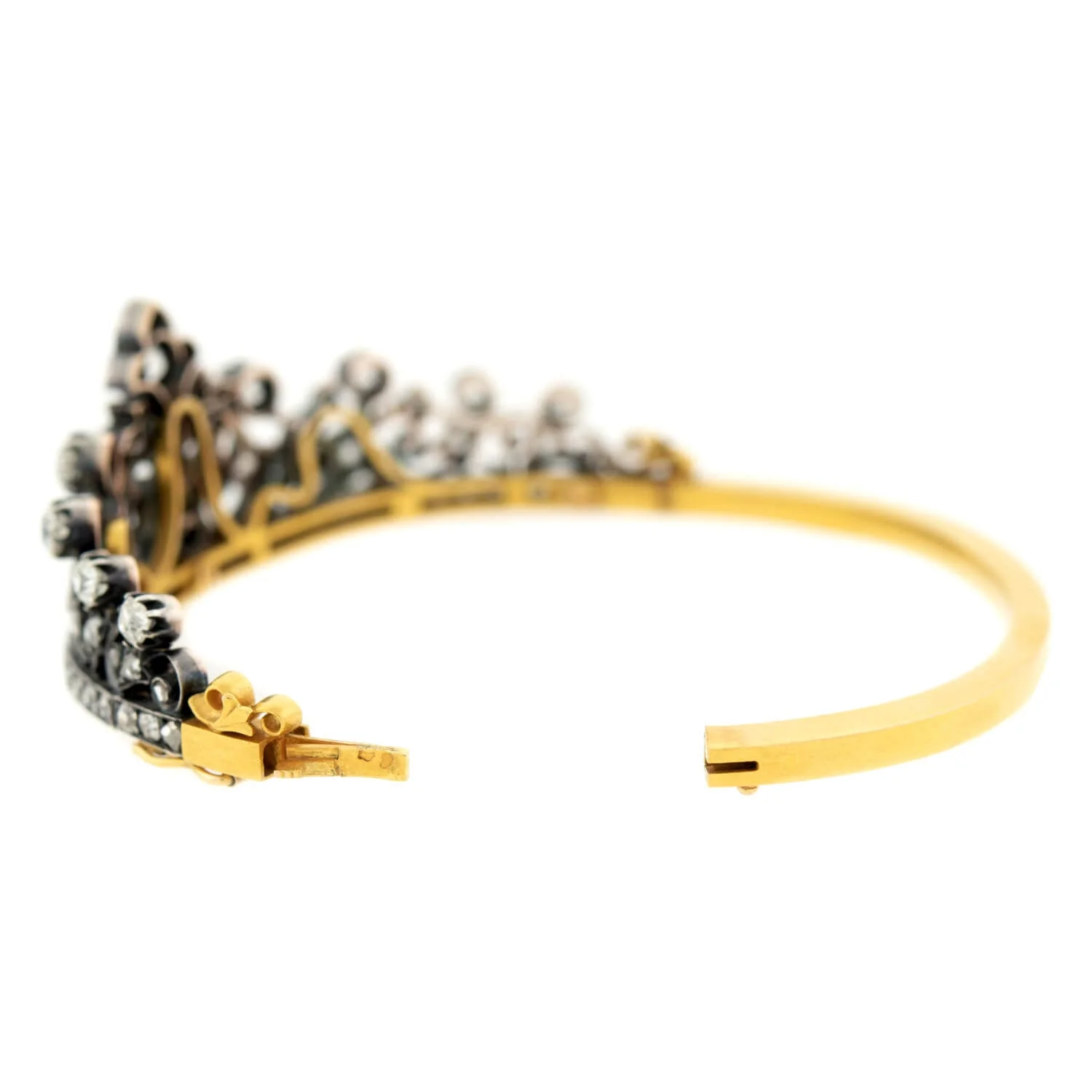 Victorian French 18k/Sterling Mine + Rose Cut Diamond Convertible Tiara Bracelet - Image 6