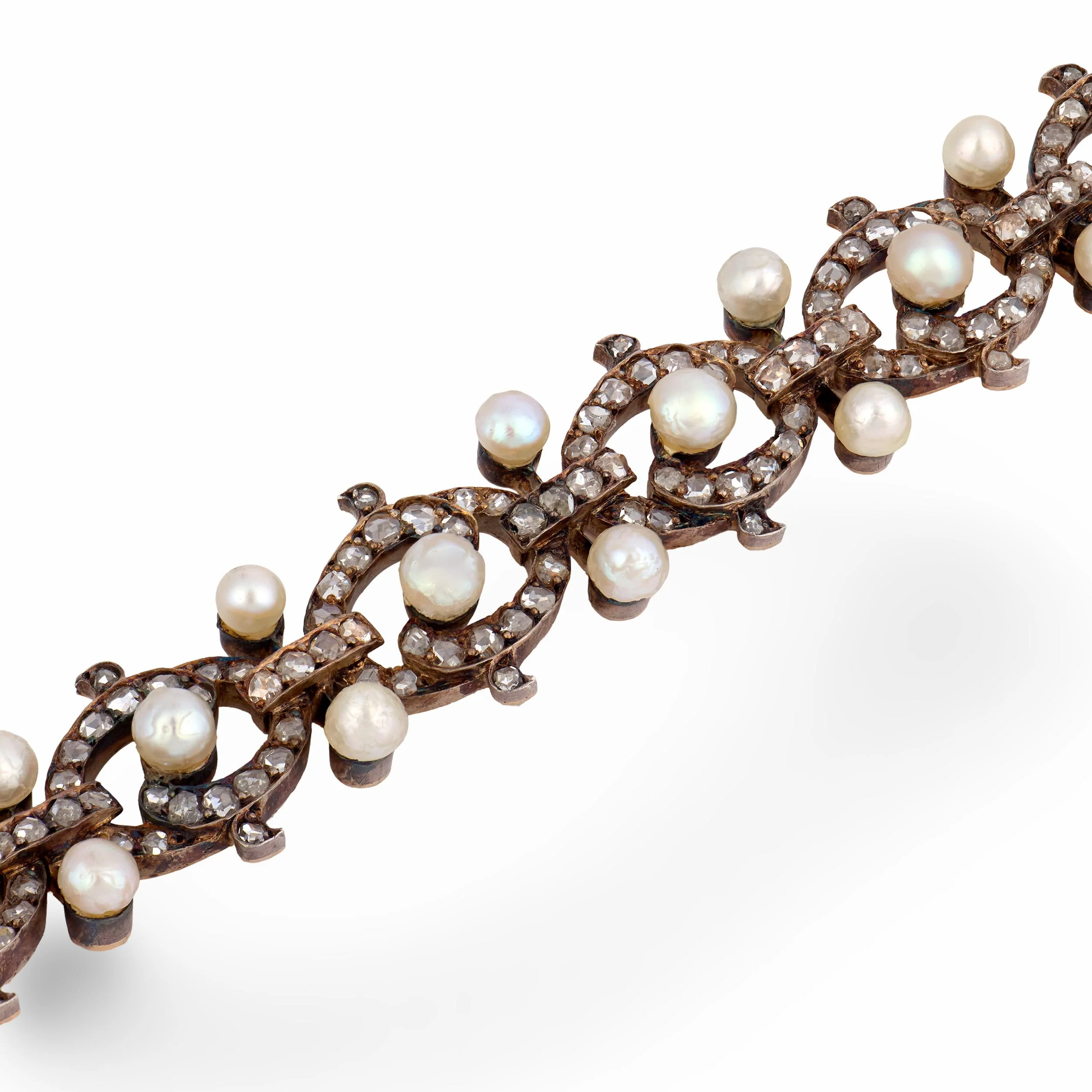 Victorian French 18k/Sterling Silver Diamond & Pearl Bracelet - Image 3