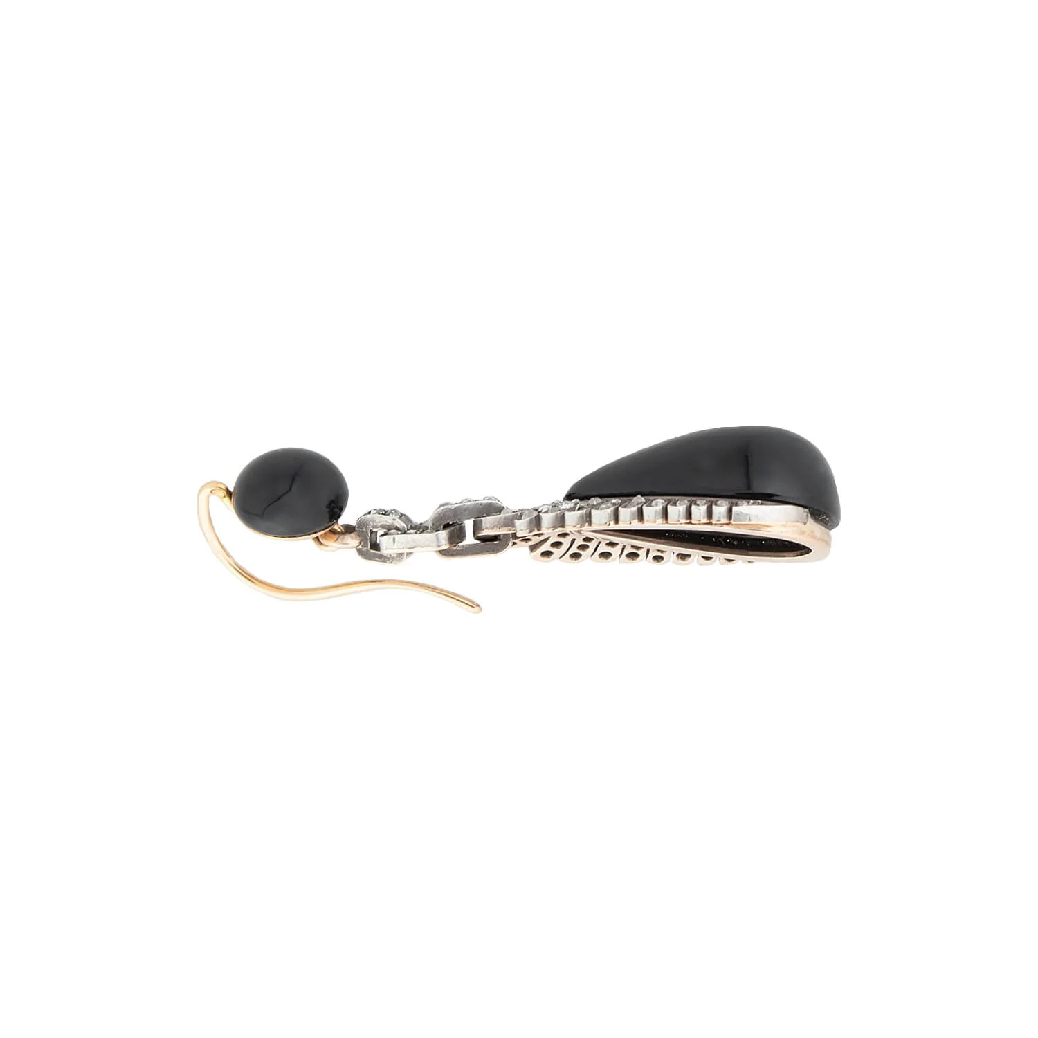 Victorian French 18kt/Sterling, Diamond + Onyx Day-to-Night Earrings/Locket Pendant Set - Image 7