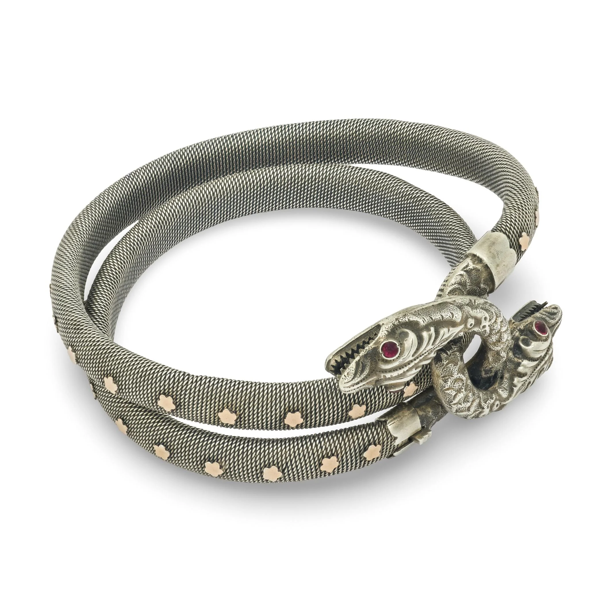 Victorian French Sterling Silver/Gold-Filled Garnet Snake Bracelet - Image 3