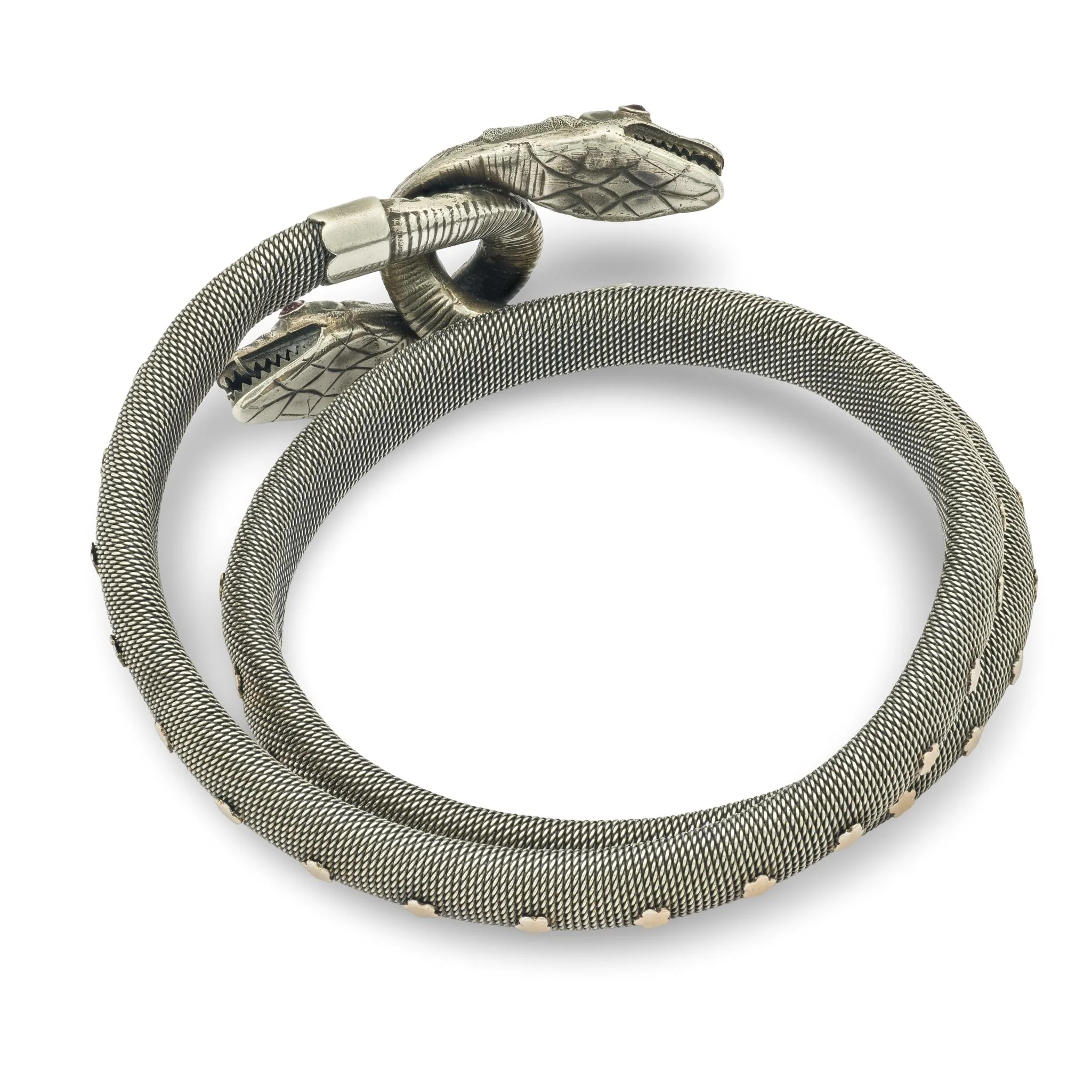 Victorian French Sterling Silver/Gold-Filled Garnet Snake Bracelet - Image 4