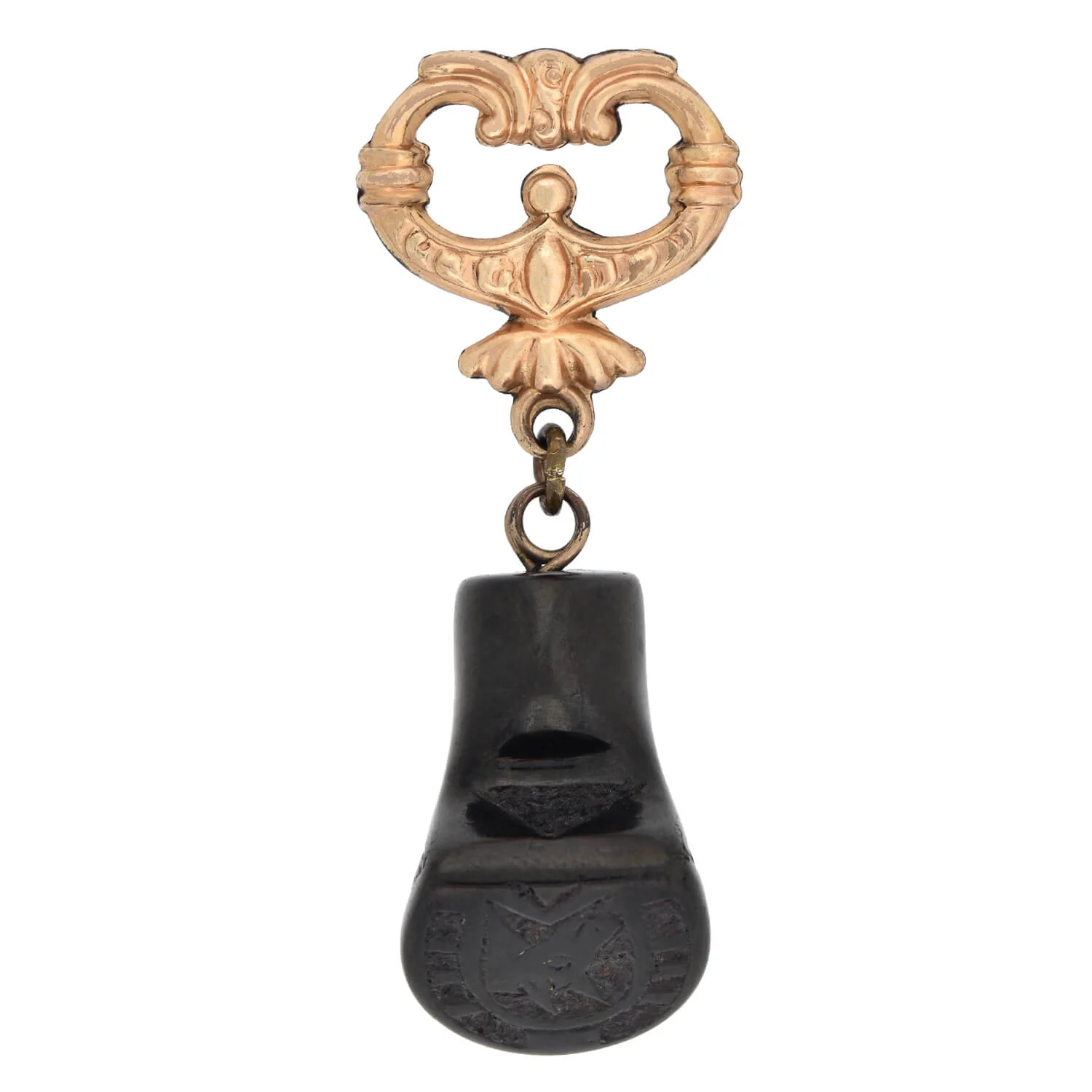 Victorian Gold-Filled Carved Jet Horse Hoof Fob Pendant - Image 2