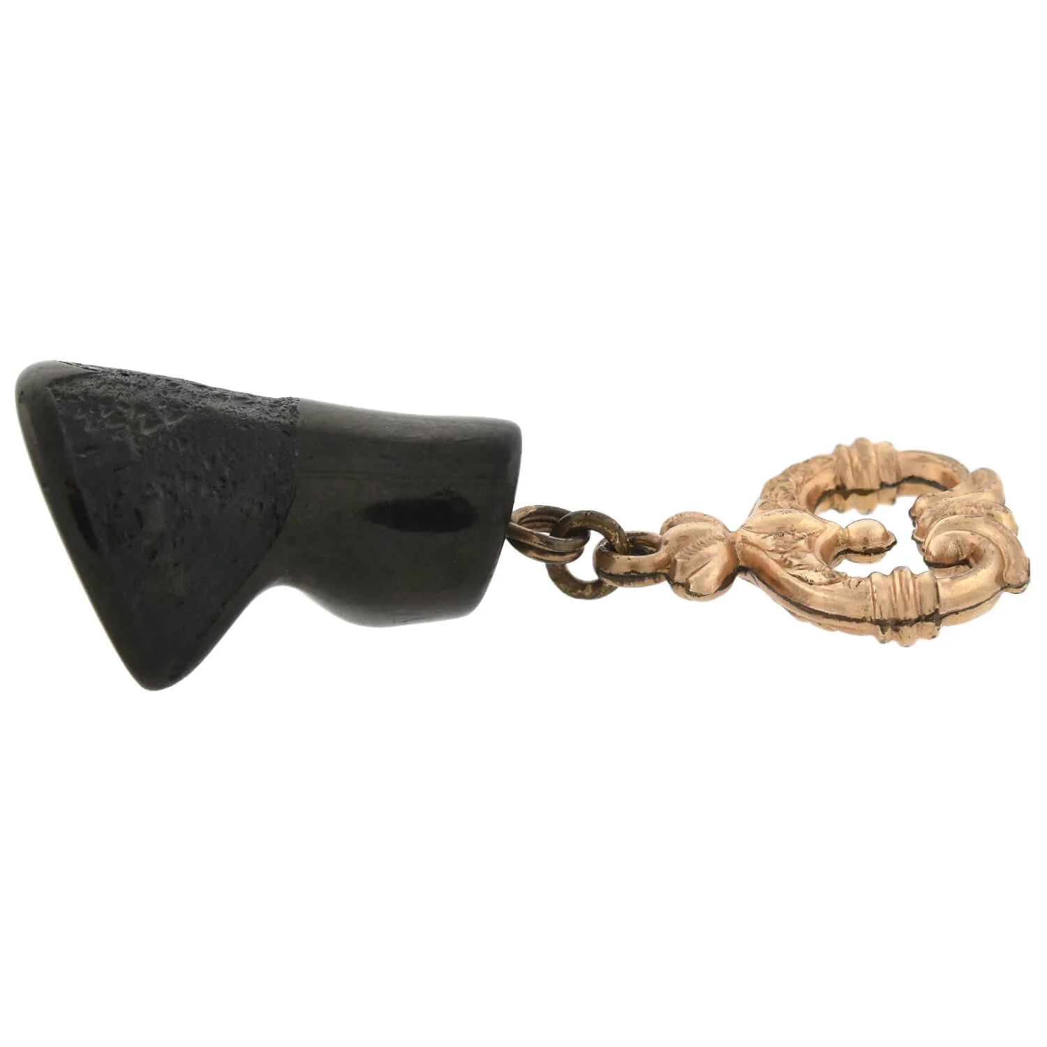 Victorian Gold-Filled Carved Jet Horse Hoof Fob Pendant - Image 3