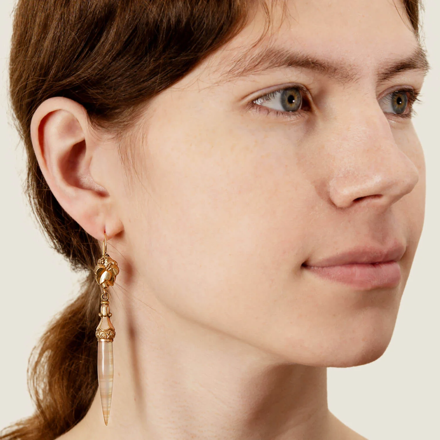 Victorian Gold Filled Floral Agate Drop Earrings - Image 4