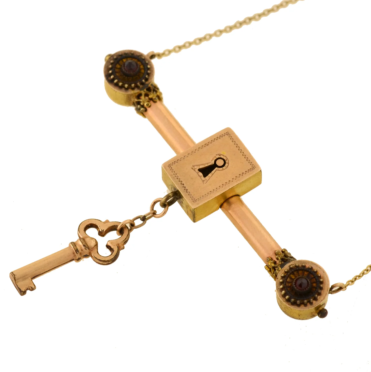 Victorian Gold-Filled Garnet Padlock + Key Necklace 16" - Image 4