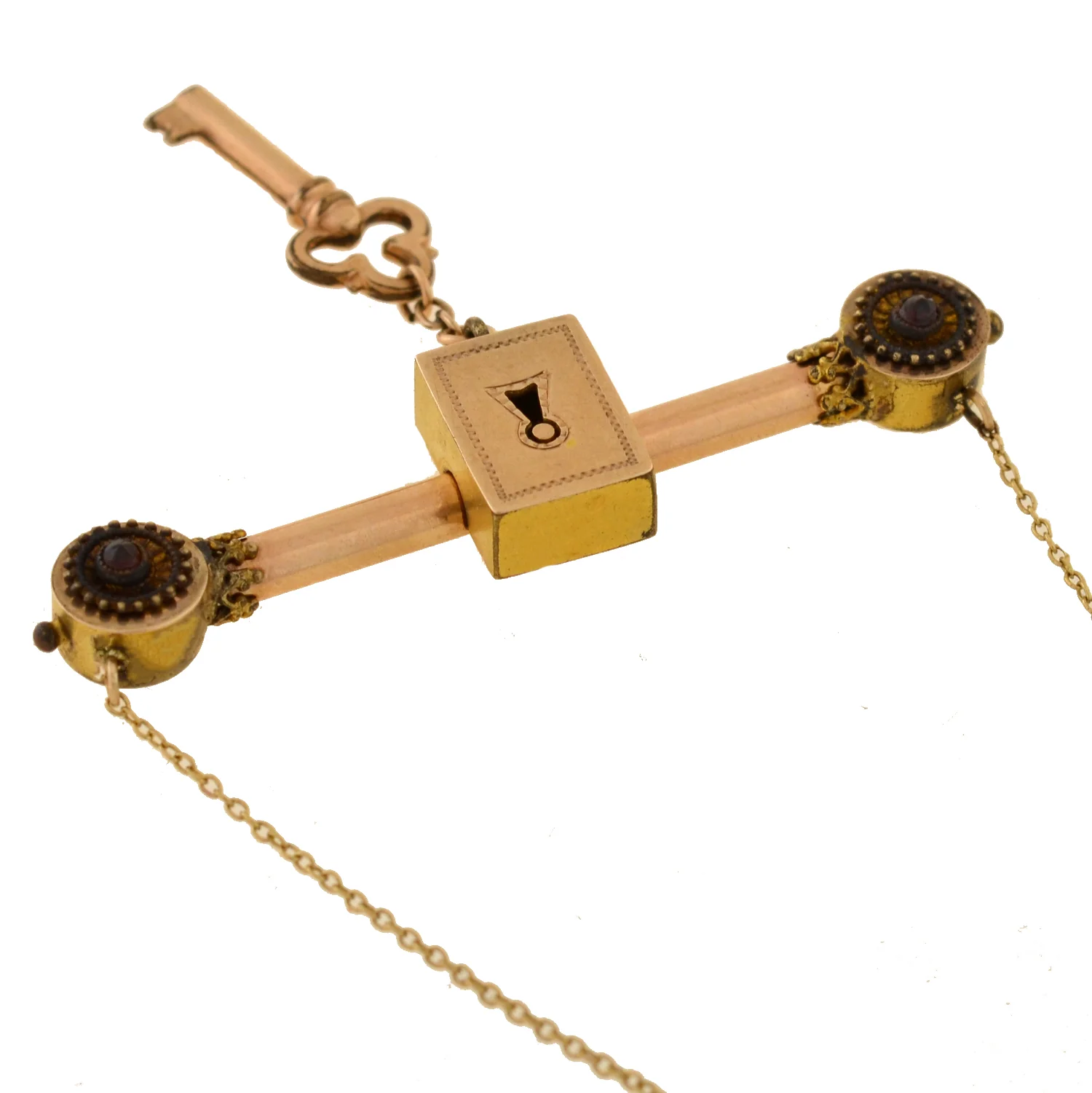 Victorian Gold-Filled Garnet Padlock + Key Necklace 16" - Image 5