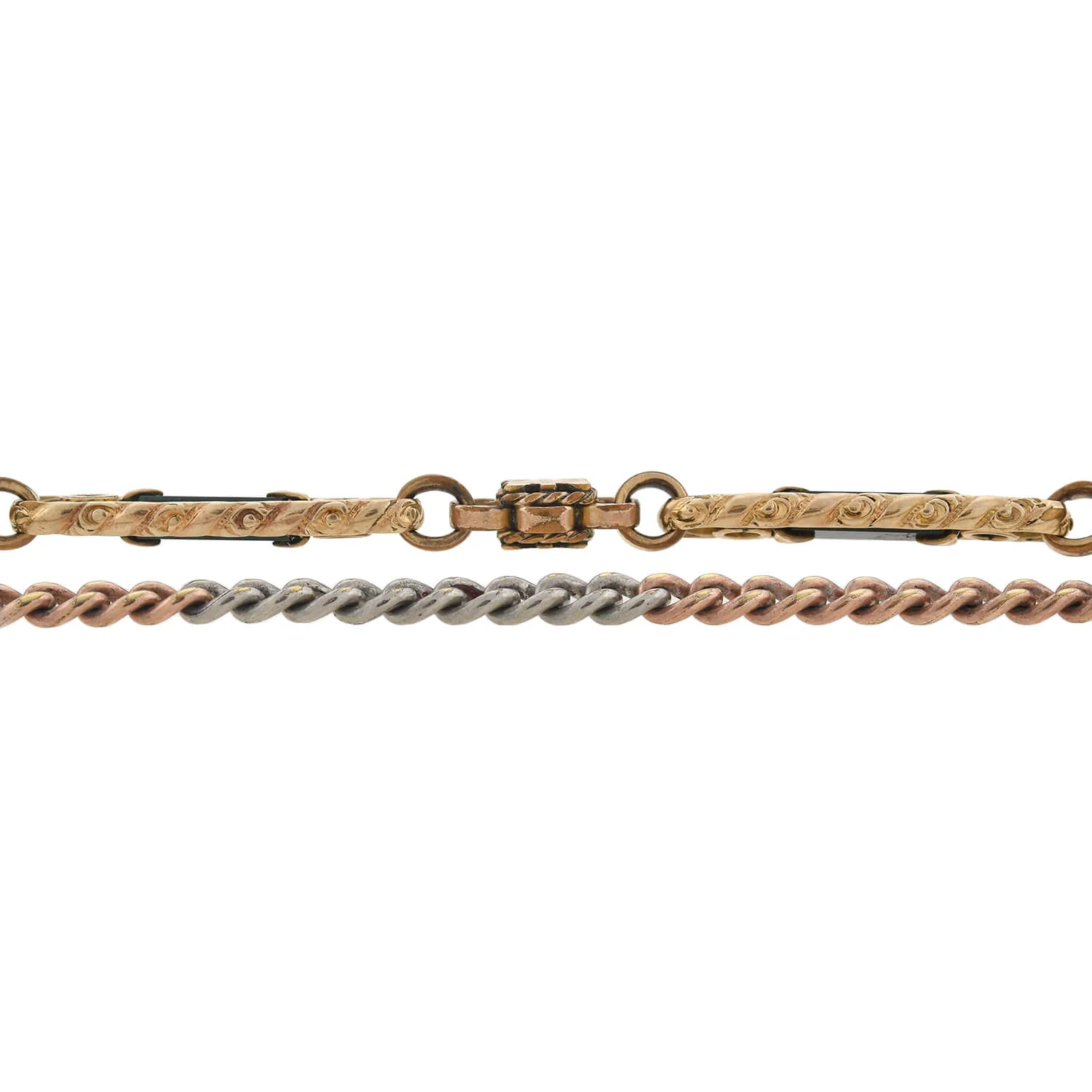 Victorian Gold-Filled Inlaid Bloodstone + Tri-Tone Watch Chain Compilation Necklace 28" - Image 4