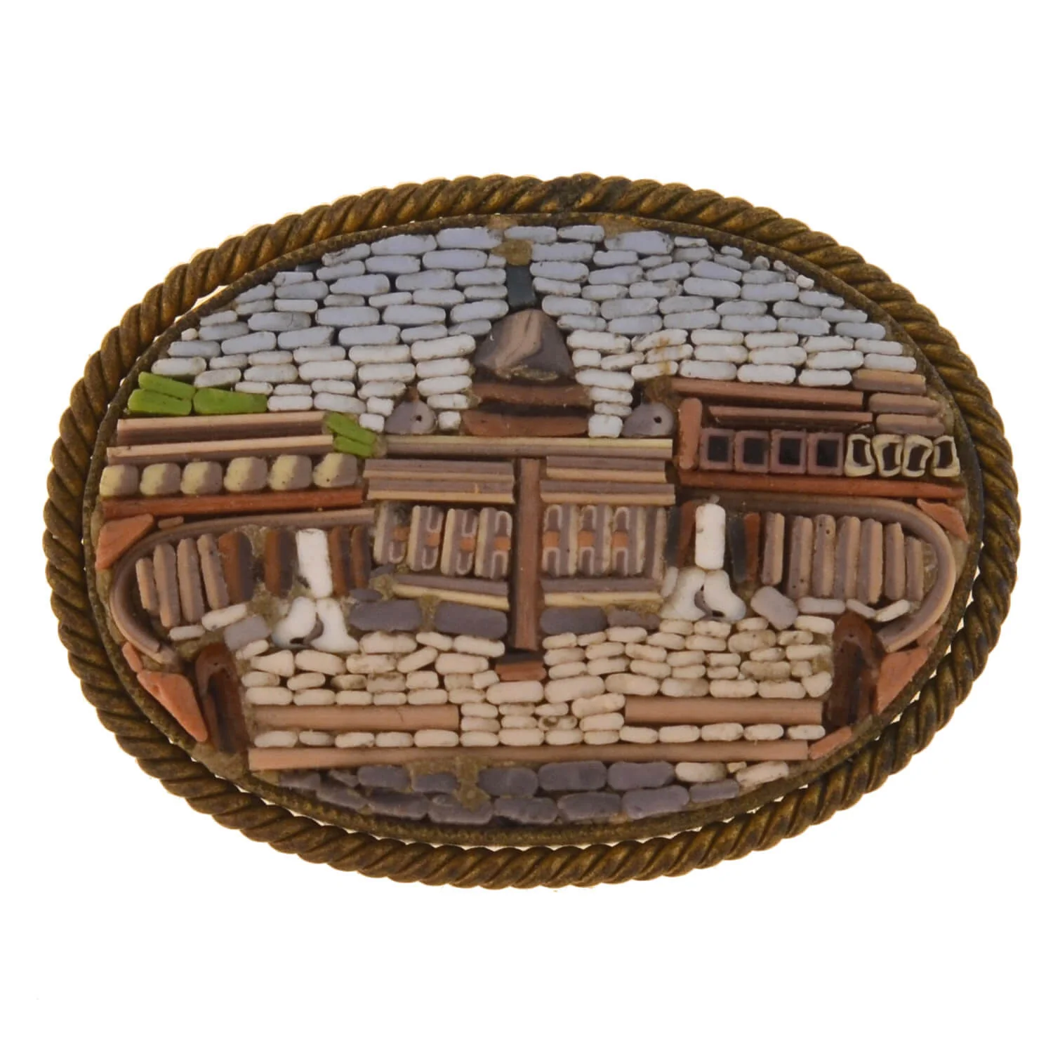 Victorian Gold-Filled Micro Mosaic Vatican City Pin Set - Image 2