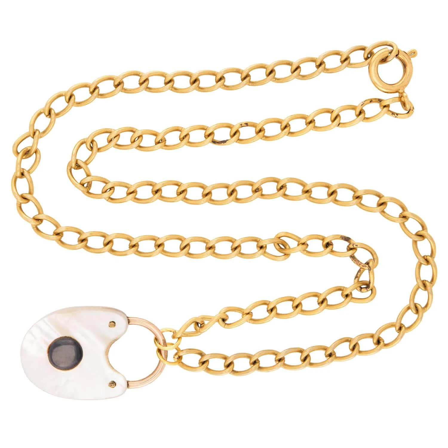 Victorian Gold Filled Mother of Pearl Padlock Pendant Necklace - Image 2