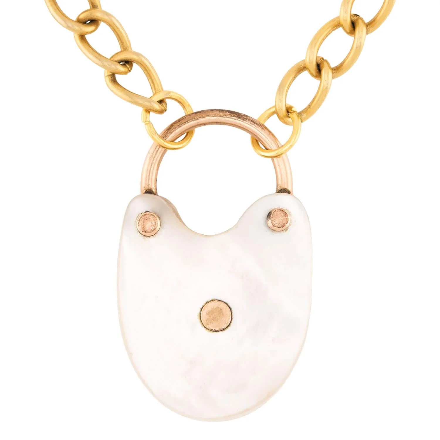 Victorian Gold Filled Mother of Pearl Padlock Pendant Necklace - Image 5
