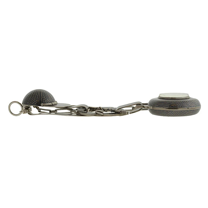 Victorian Huge Sterling & Niello Chatelaine Watch Fob Pendant - Image 5
