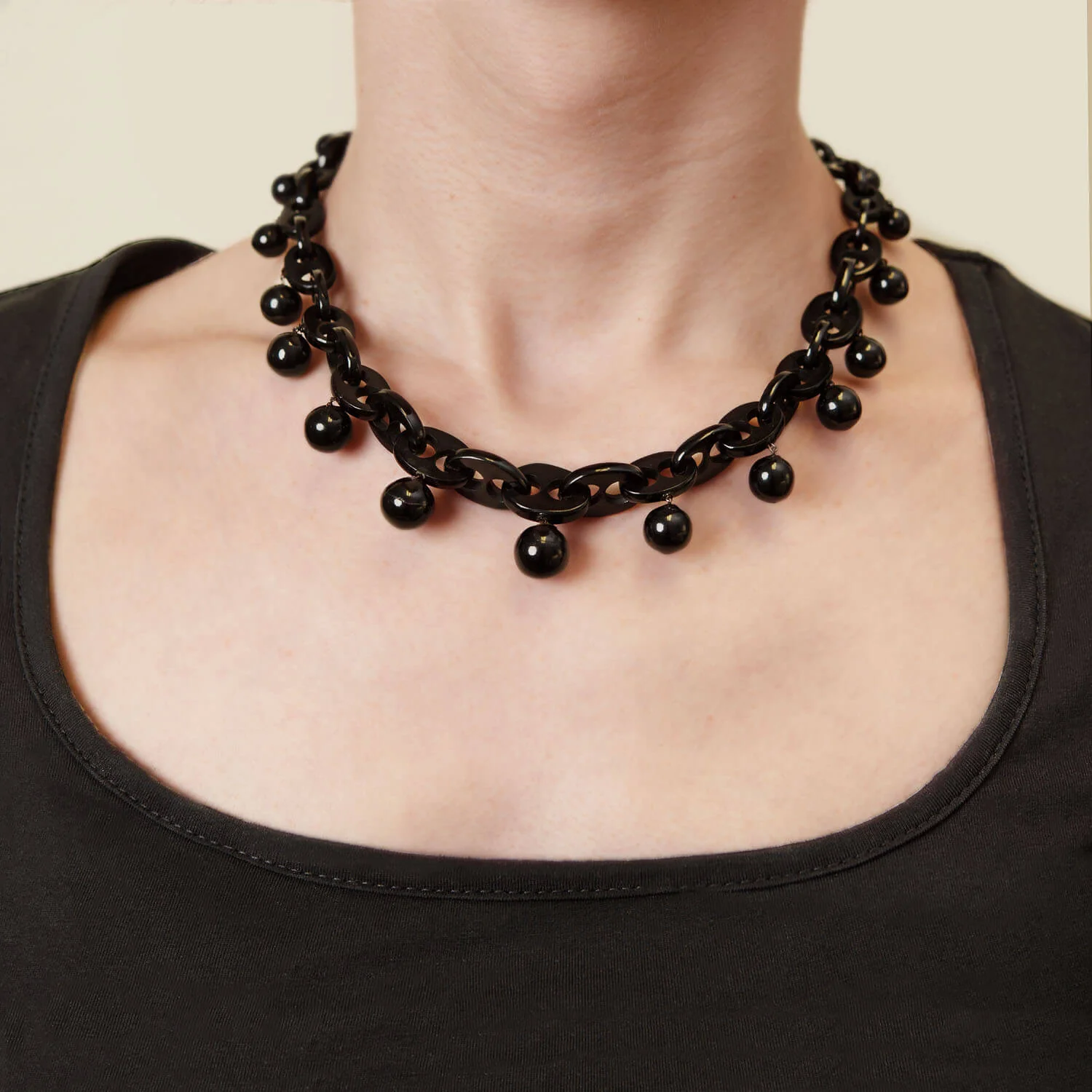 Victorian Jet Interlocking Link & Ball Festoon Necklace - Image 8