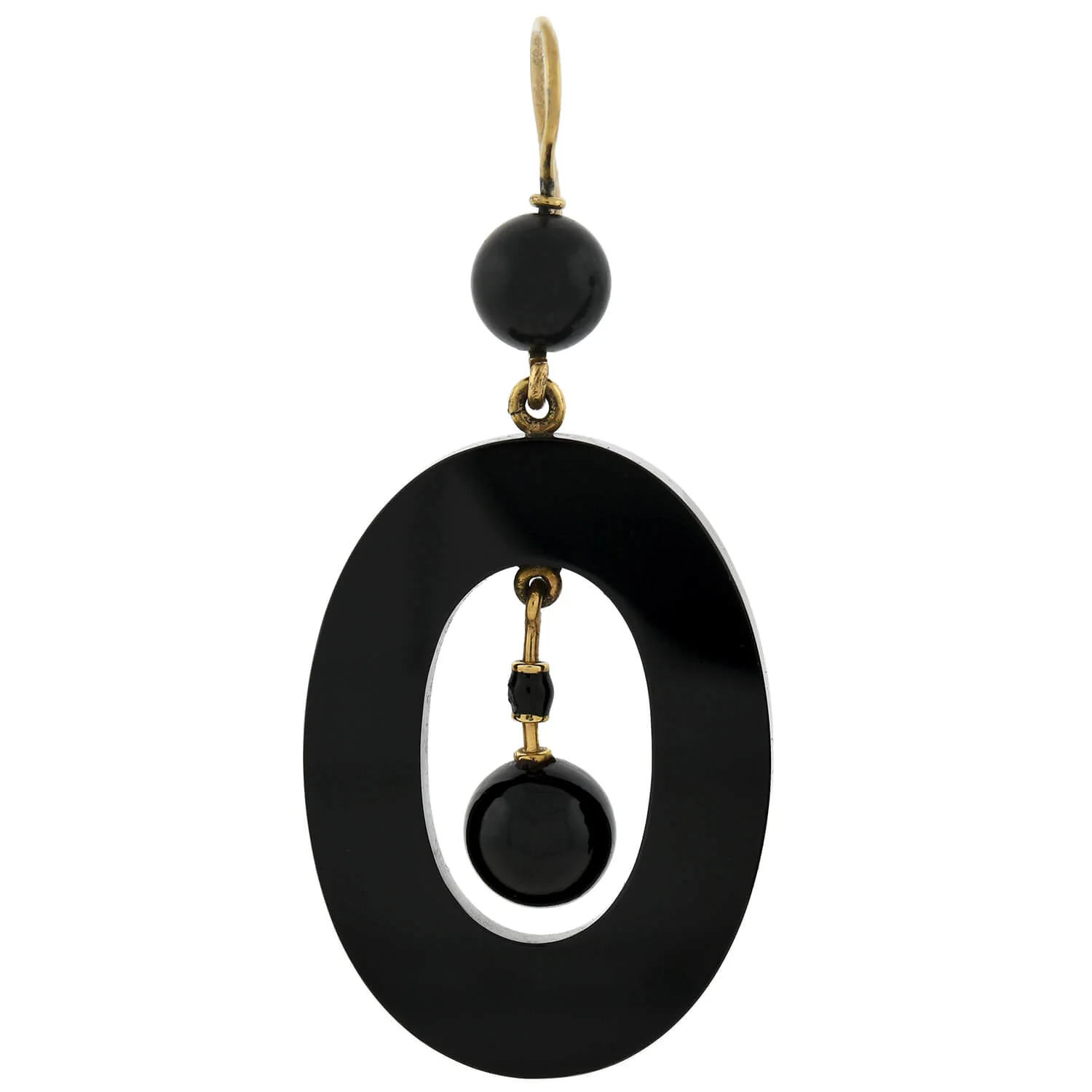 Victorian Large 14kt Carved Onyx Oval-Shaped Hoop Earrings - Image 2