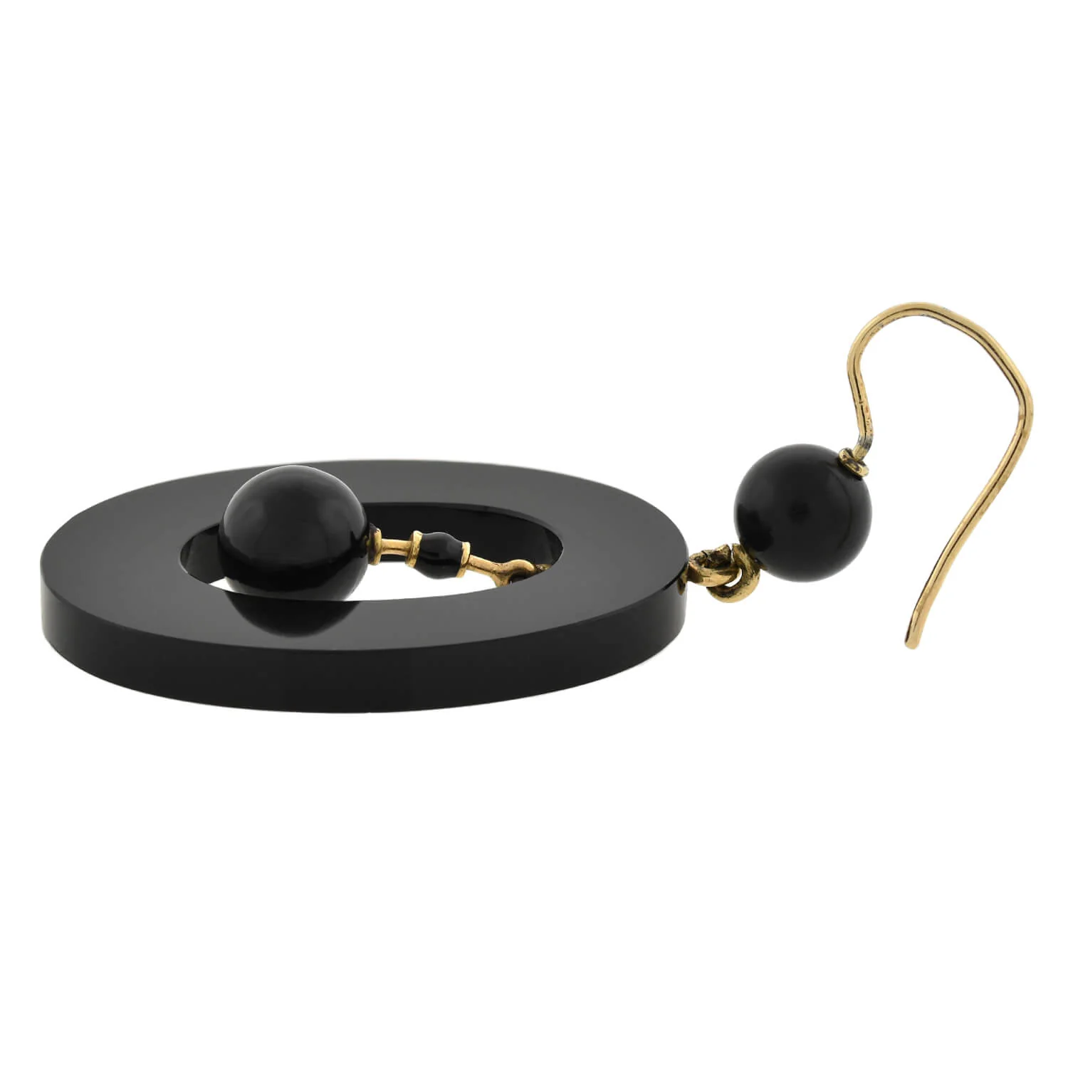 Victorian Large 14kt Carved Onyx Oval-Shaped Hoop Earrings - Image 5
