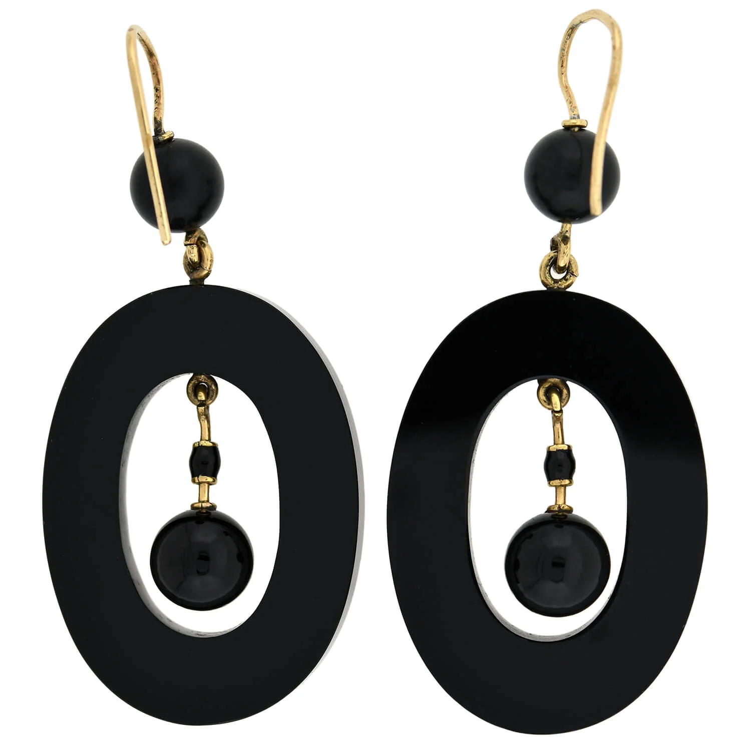 Victorian Large 14kt Carved Onyx Oval-Shaped Hoop Earrings - Image 6