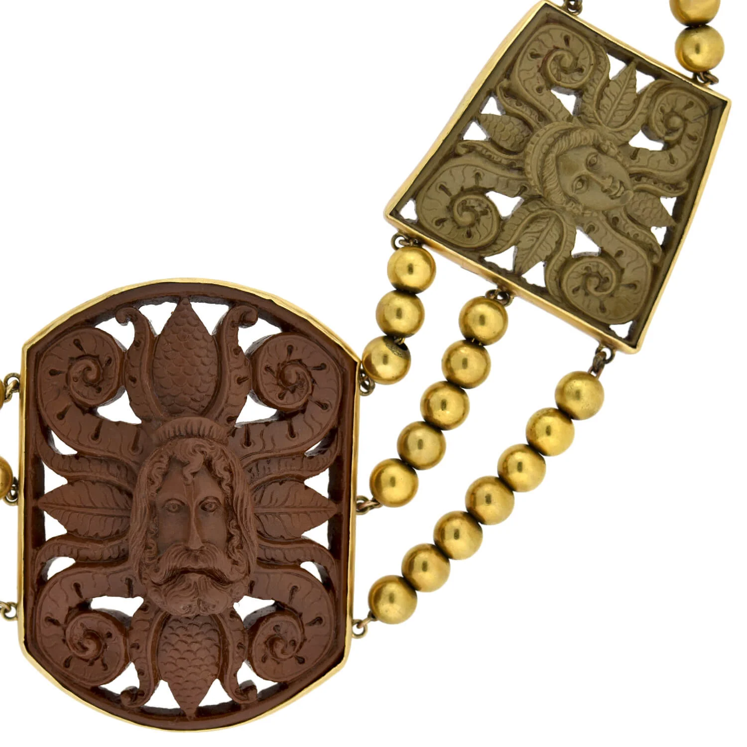 Victorian Large 14kt Hand Carved Lava Cameo Link Necklace - Image 3